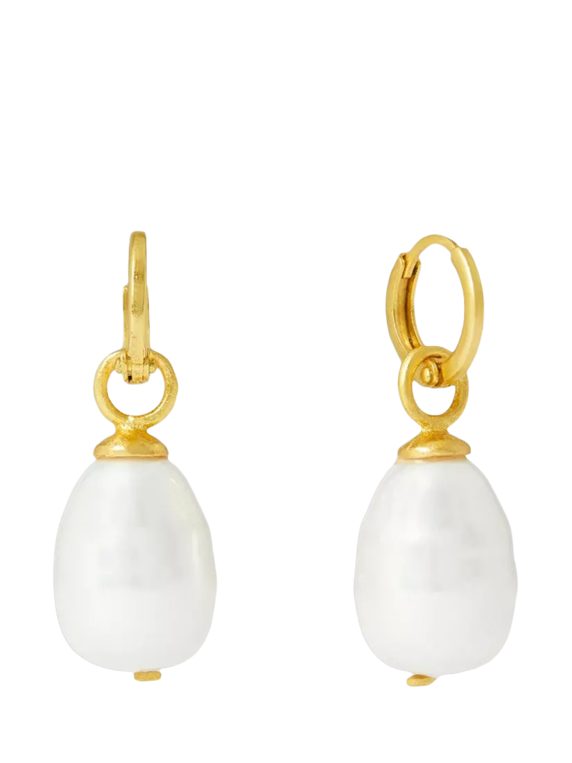 Ottoman Hands Ava Pearl Drop Earrings in gold, imported from the UK