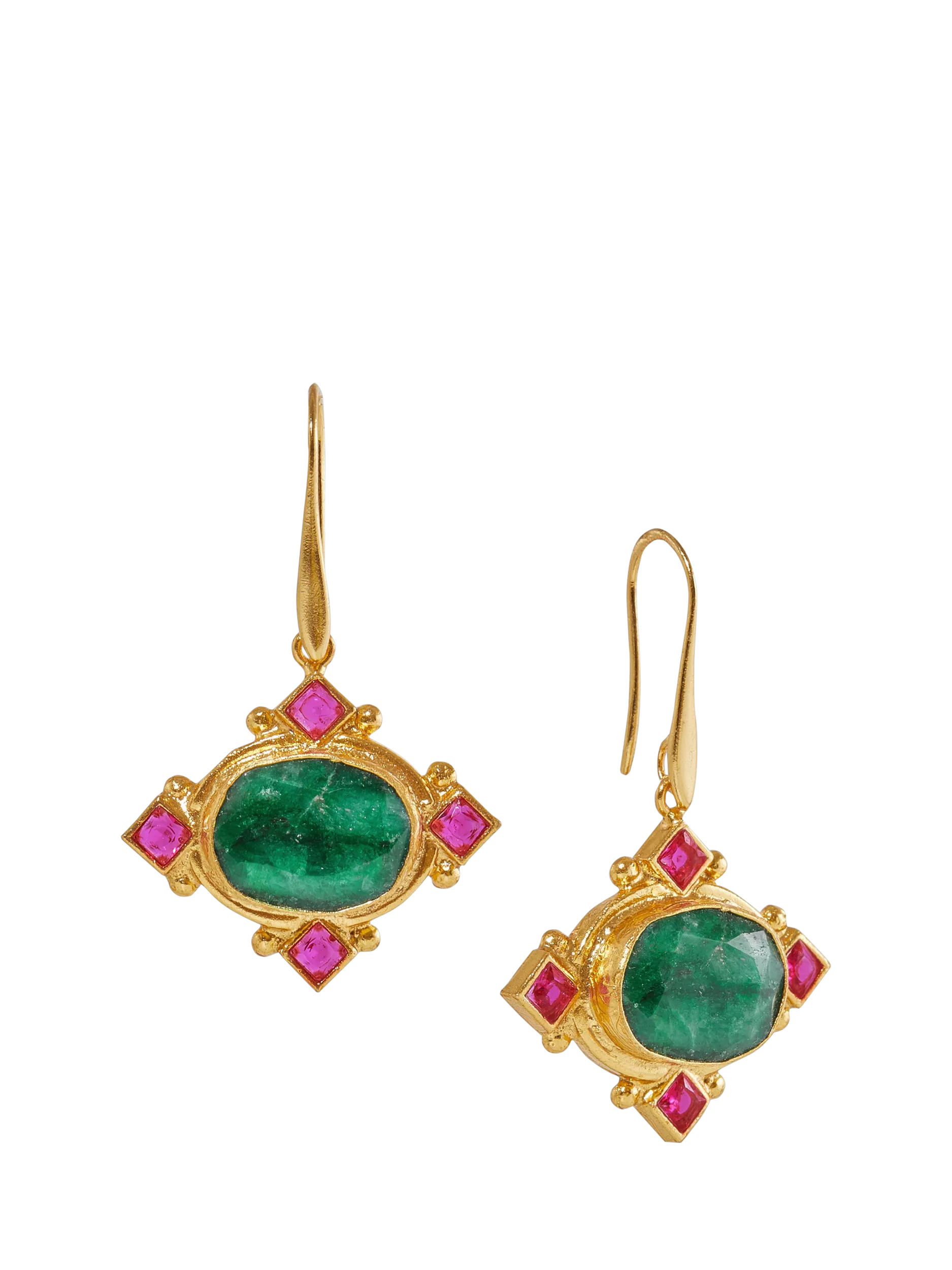 Ottoman Hands emerald drop earrings gold plated, imported from the UK
