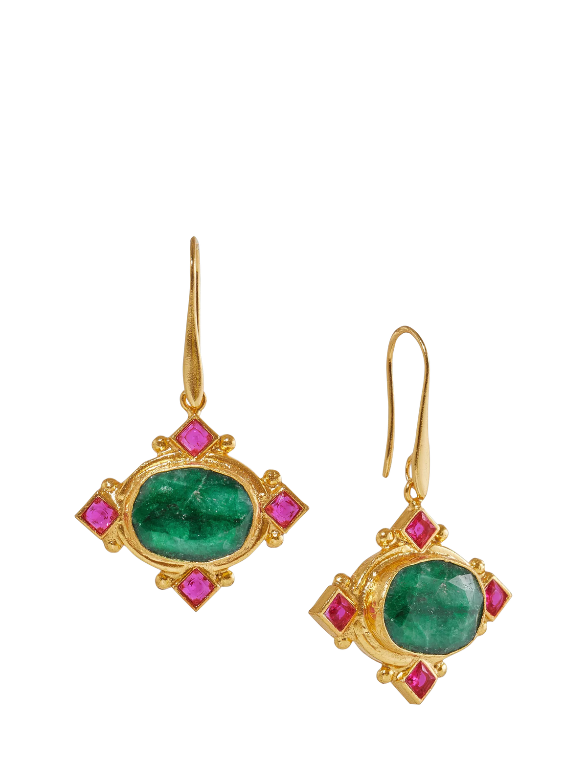 Ottoman Hands emerald drop earrings gold plated, imported from the UK