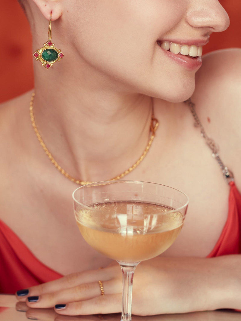 Ottoman Hands emerald drop earrings gold plated, imported from the UK