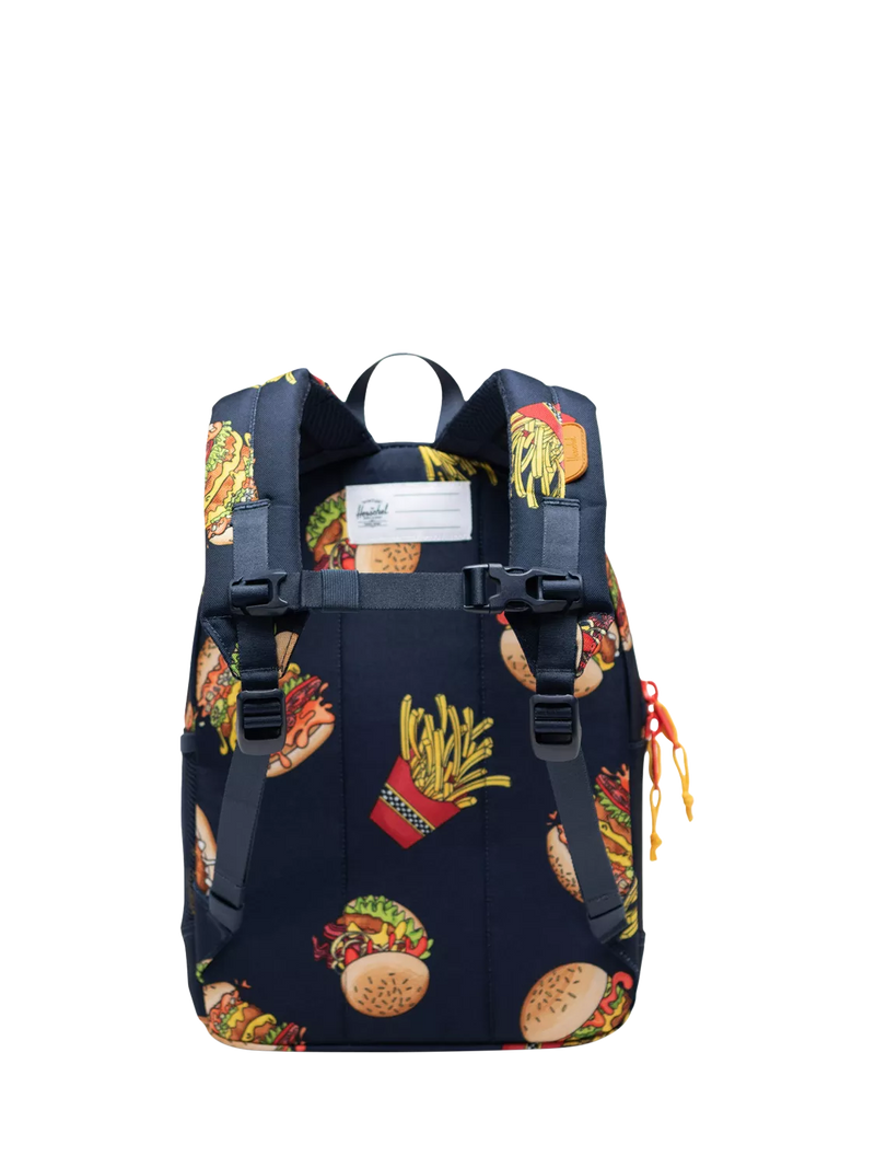 Herschel Supply Co. kids Heritage backpack burgers and fries, imported from the UK