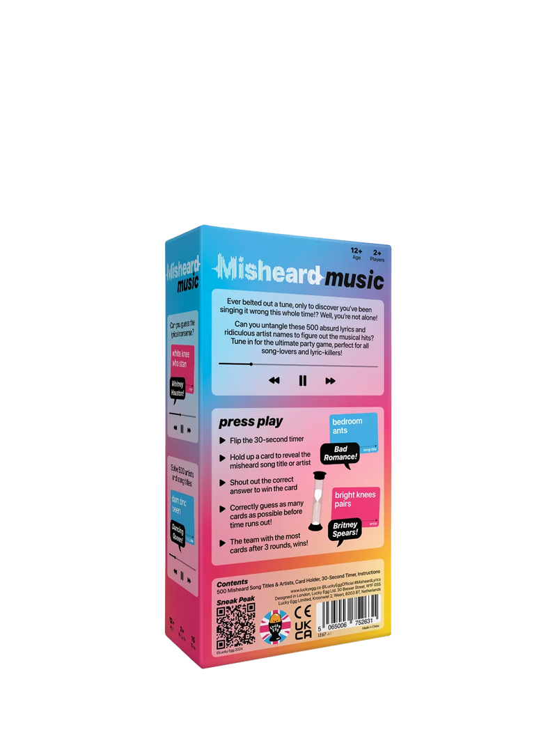 Lucky Egg Misheard Music party game for family night, UK version