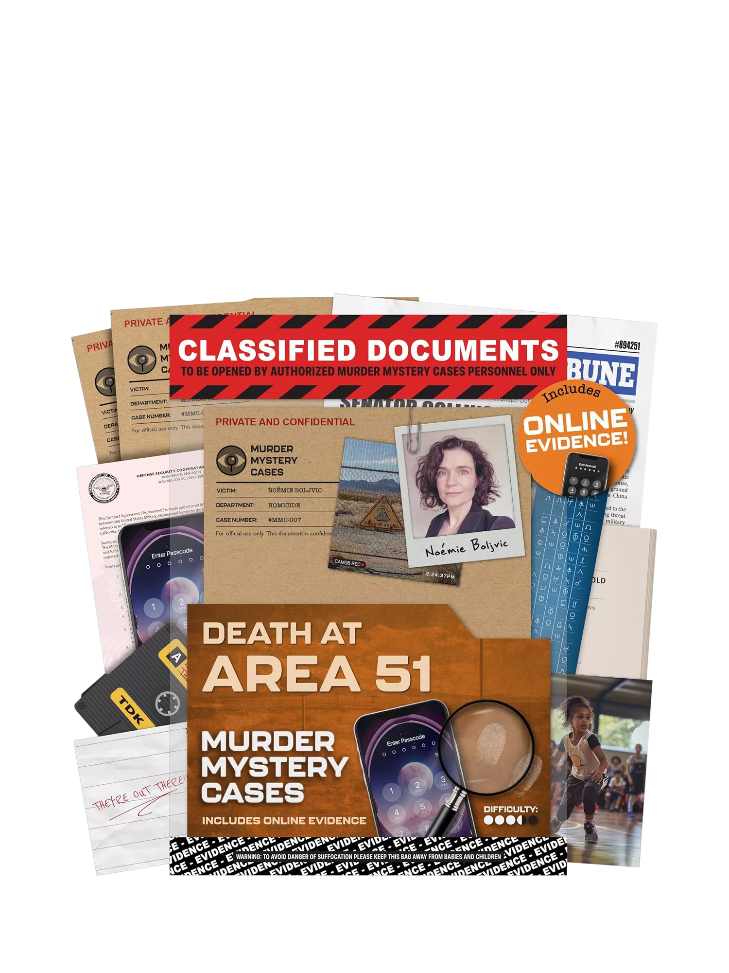 Lucky Egg Death At Area 51 escape room board game, UK version