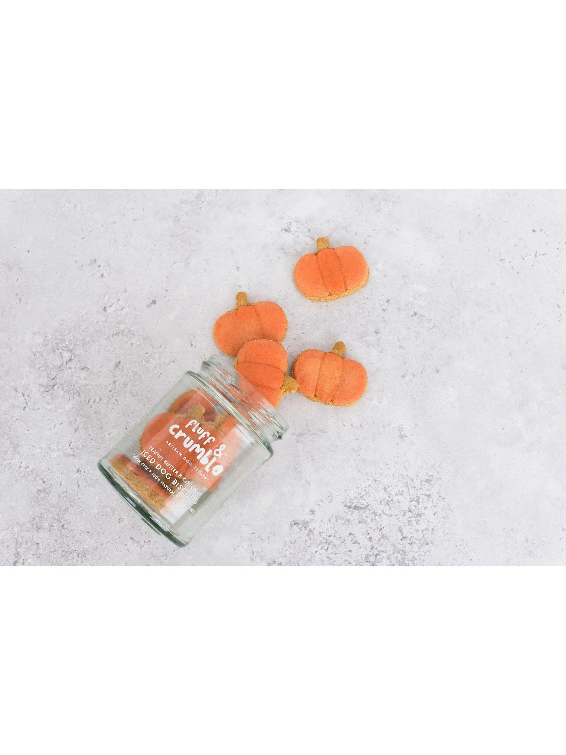 Fluff & Crumble pumpkin dog biscuits jar (British brand)