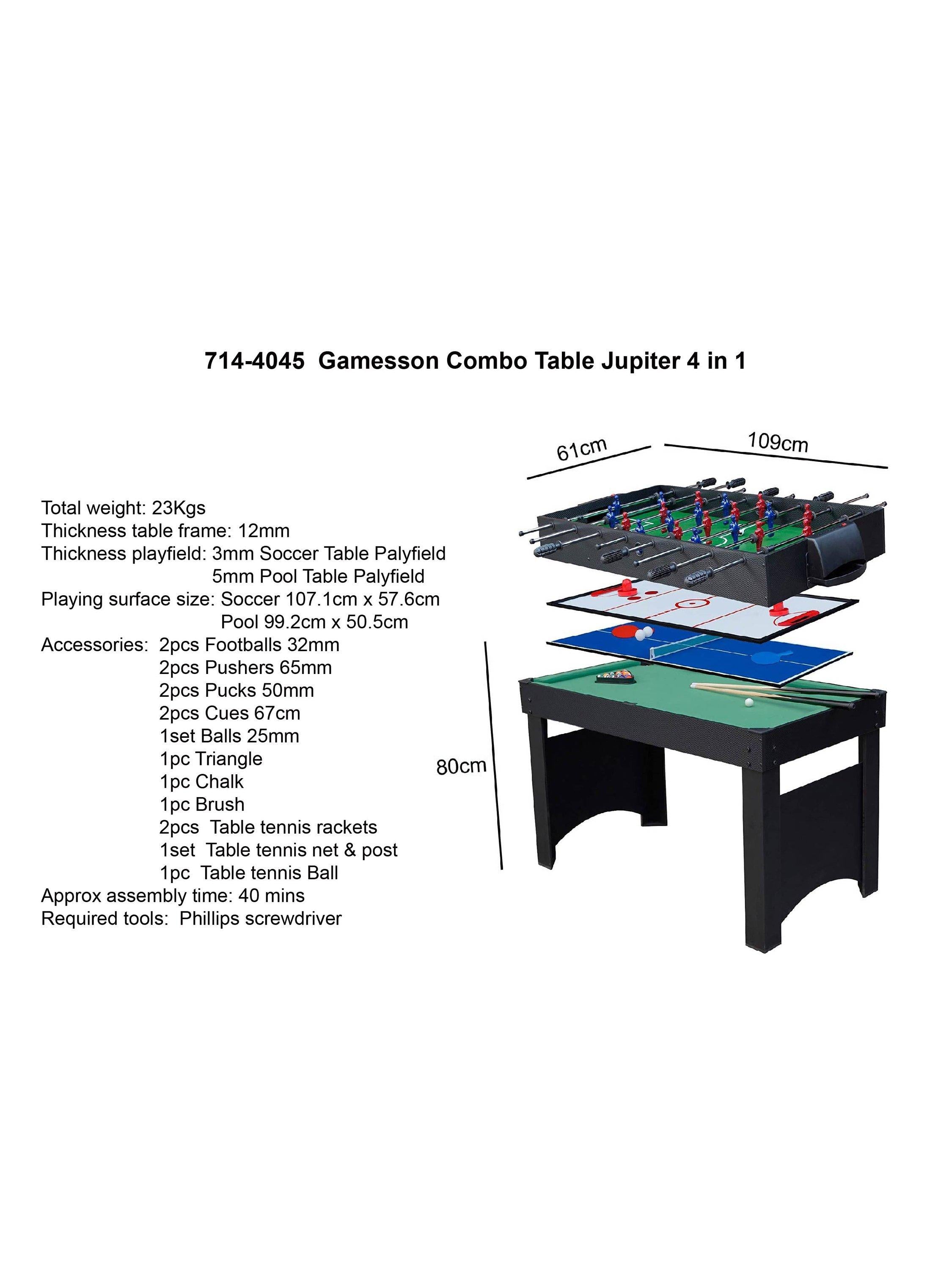 Gamesson Jupiter 4-in-1 games table with accessories, UK version