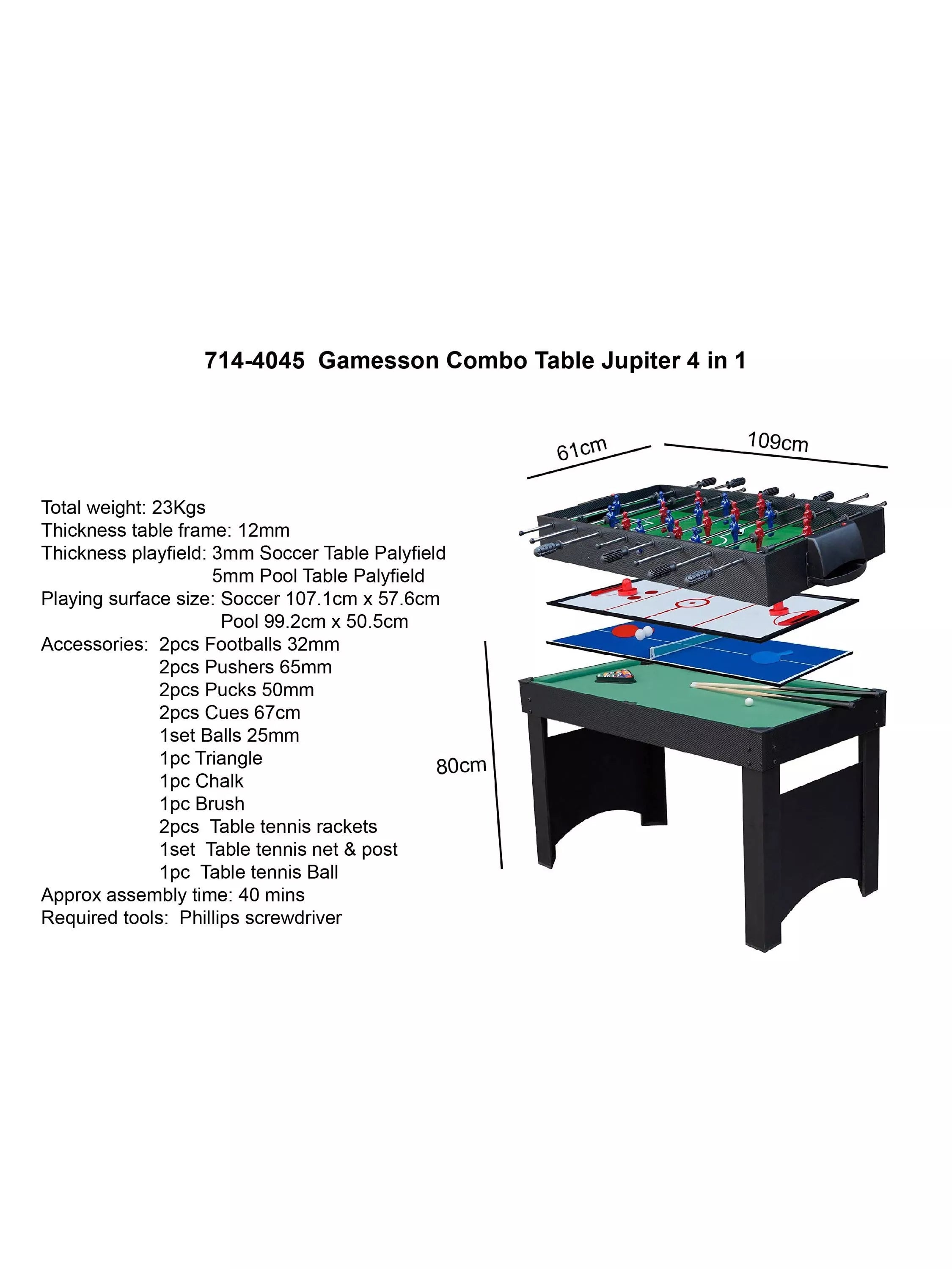 Gamesson Jupiter 4-in-1 games table with accessories, UK version