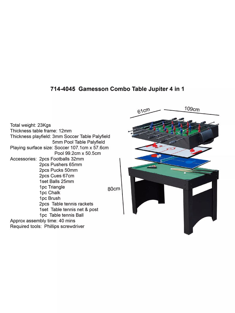 Gamesson Jupiter 4-in-1 games table with accessories, UK version