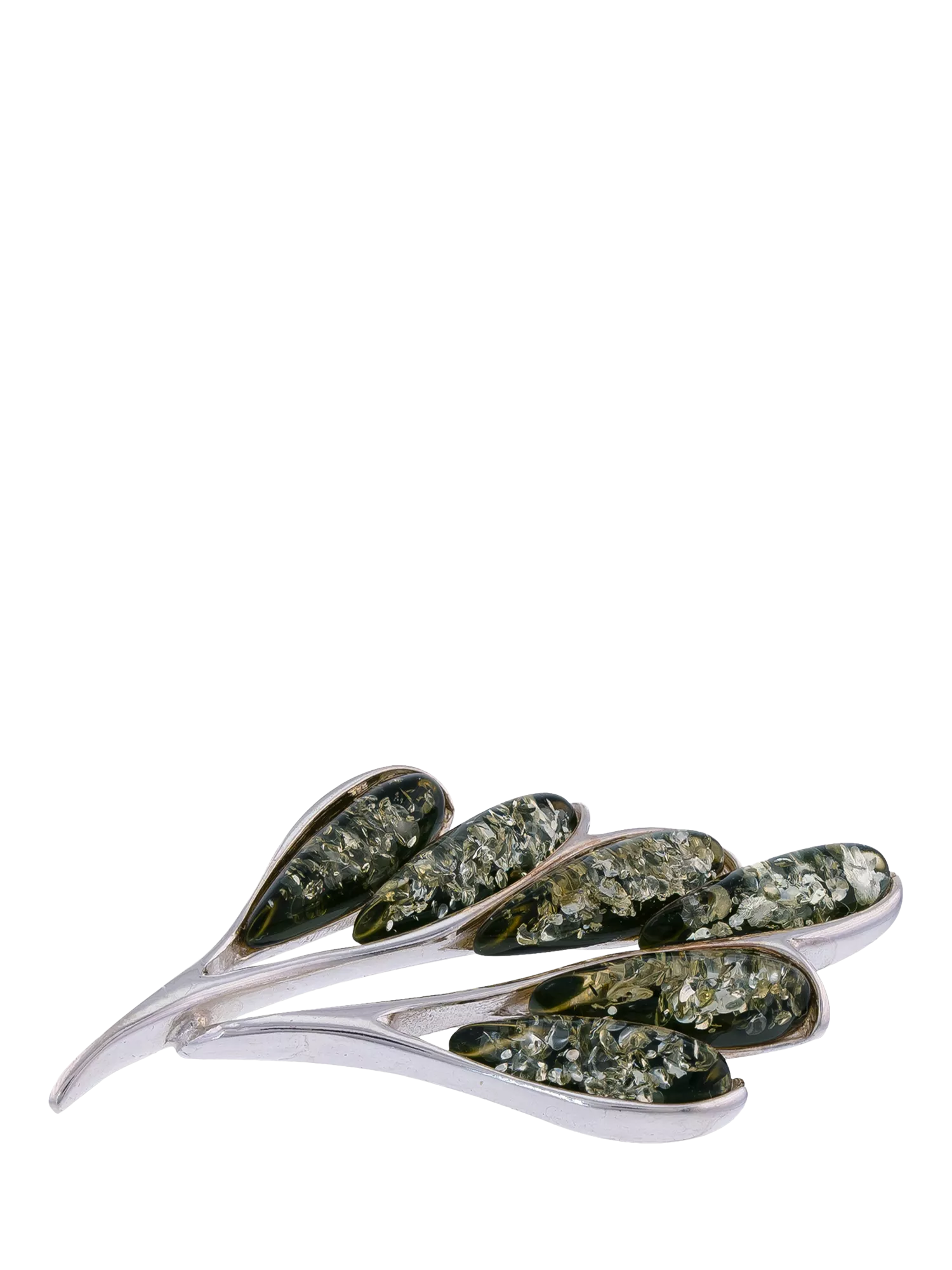 Be-Jewelled green Baltic amber leaf brooch sterling silver (British brand)