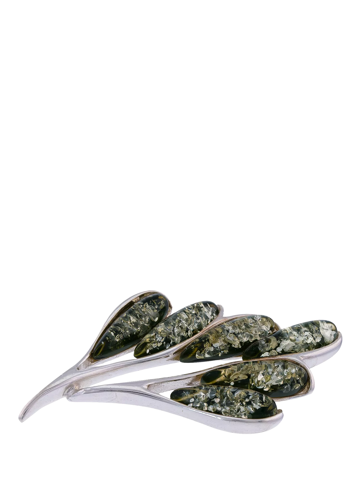 Be-Jewelled green Baltic amber leaf brooch sterling silver (British brand)
