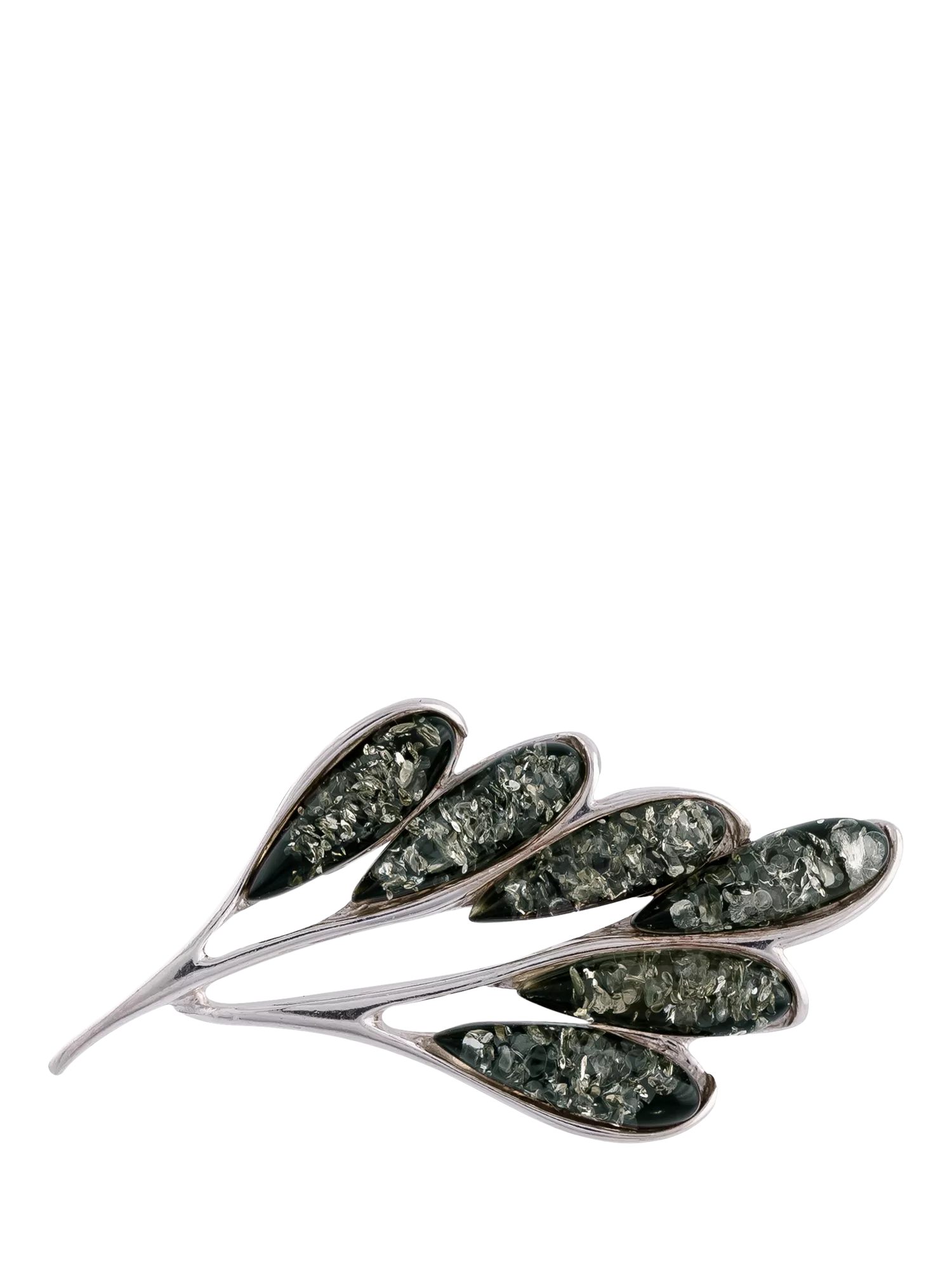 Be-Jewelled green Baltic amber leaf brooch sterling silver (British brand)