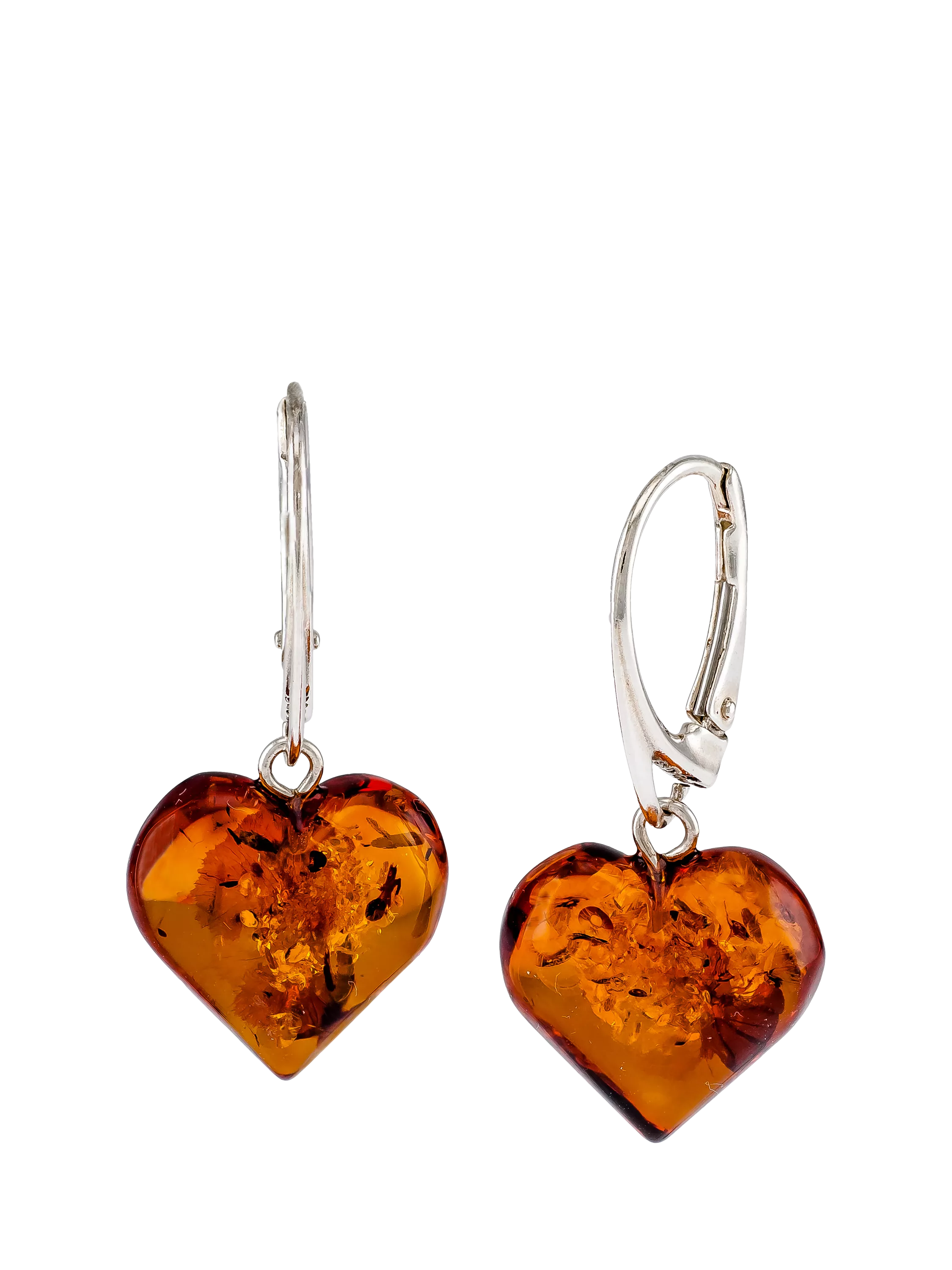 Be-Jewelled Baltic amber heart drop earrings, imported from the UK