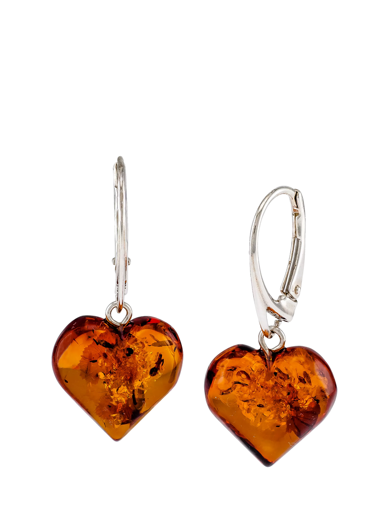 Be-Jewelled Baltic amber heart drop earrings, imported from the UK