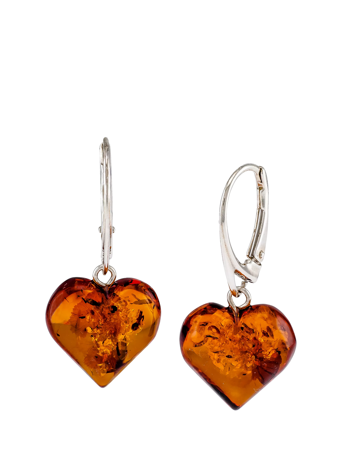 Be-Jewelled Baltic amber heart drop earrings, imported from the UK
