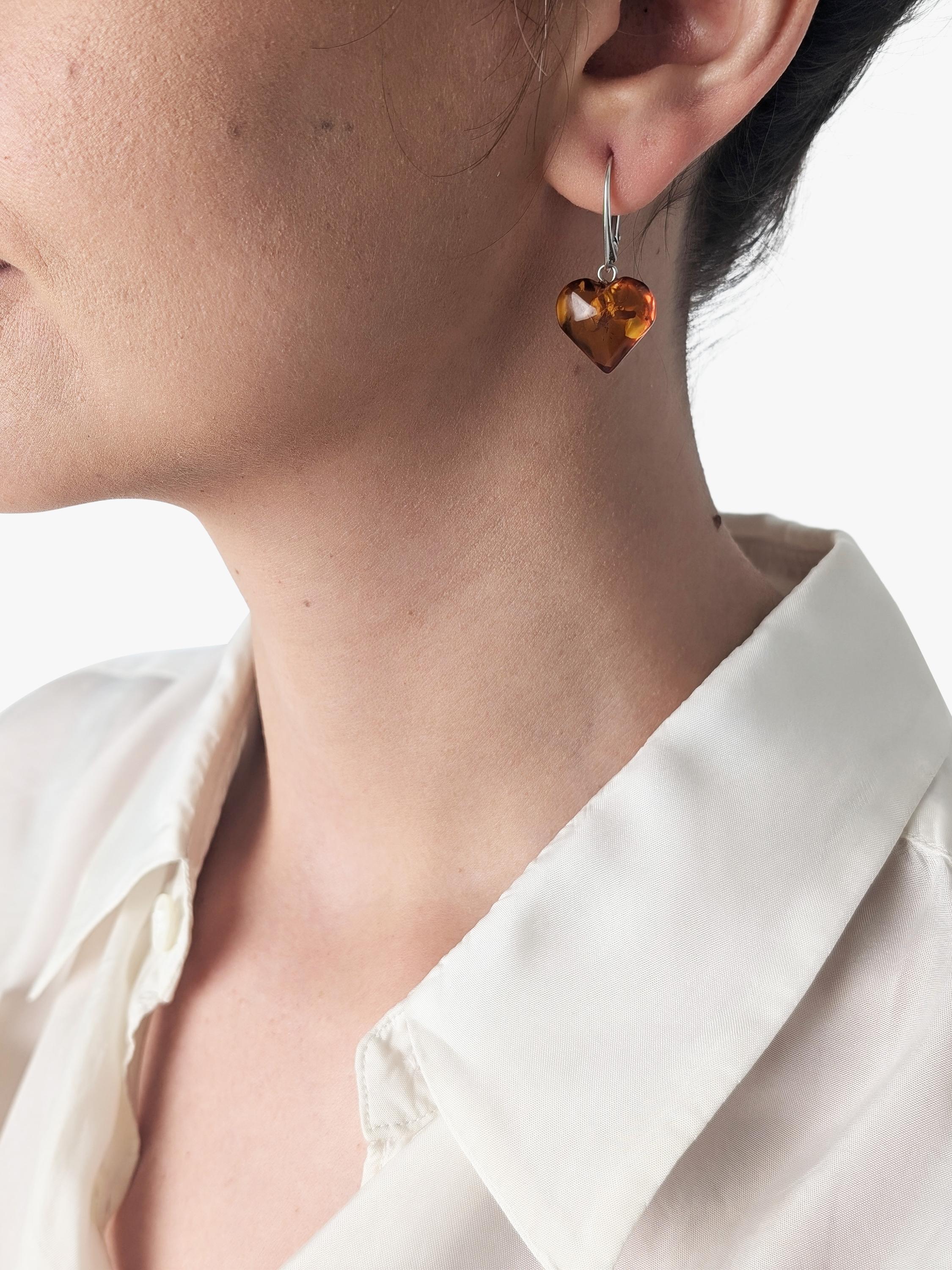 Be-Jewelled Baltic amber heart drop earrings, imported from the UK