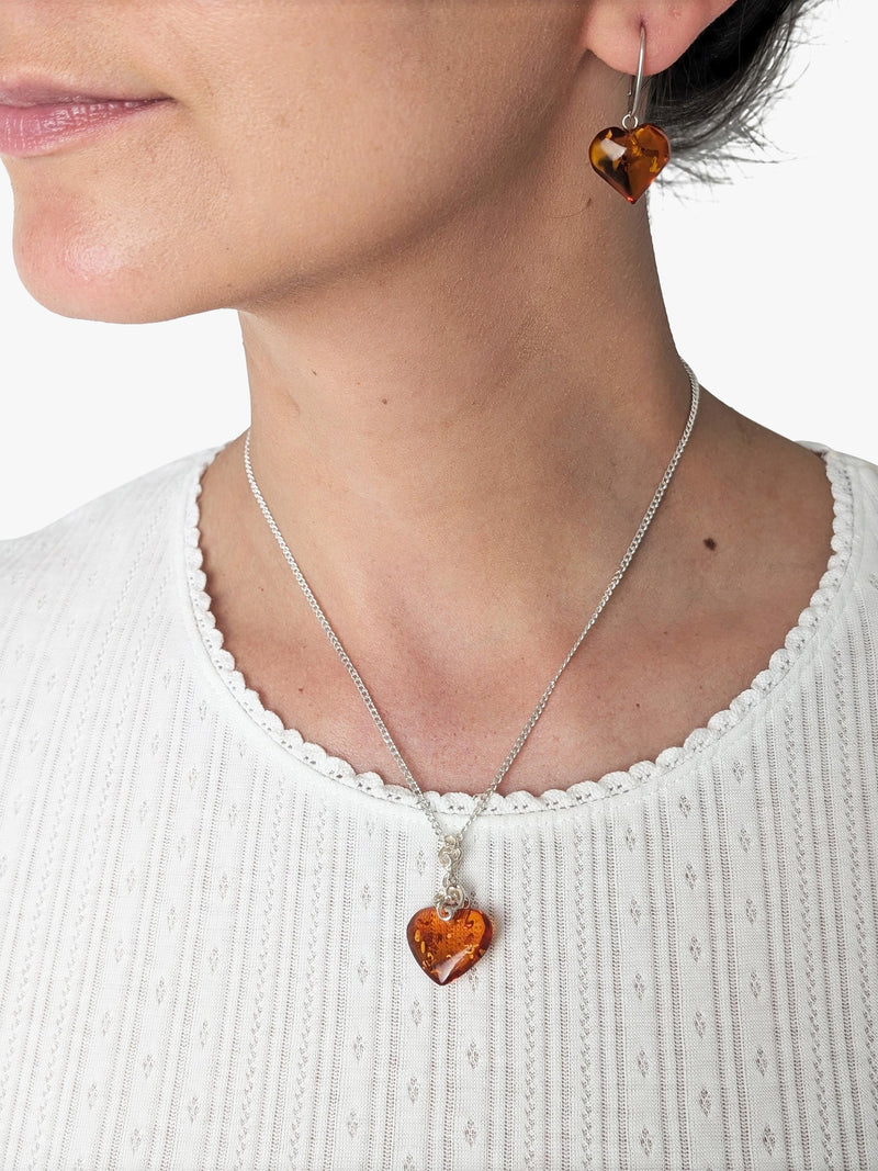Be-Jewelled Baltic amber heart drop earrings, imported from the UK