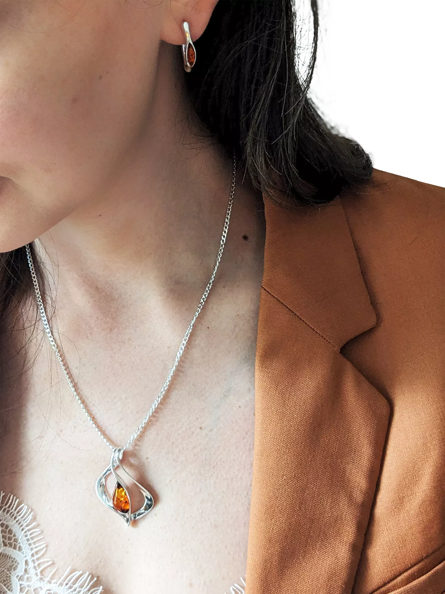 Be-Jewelled Baltic amber pendant necklace in sterling silver, imported from the UK