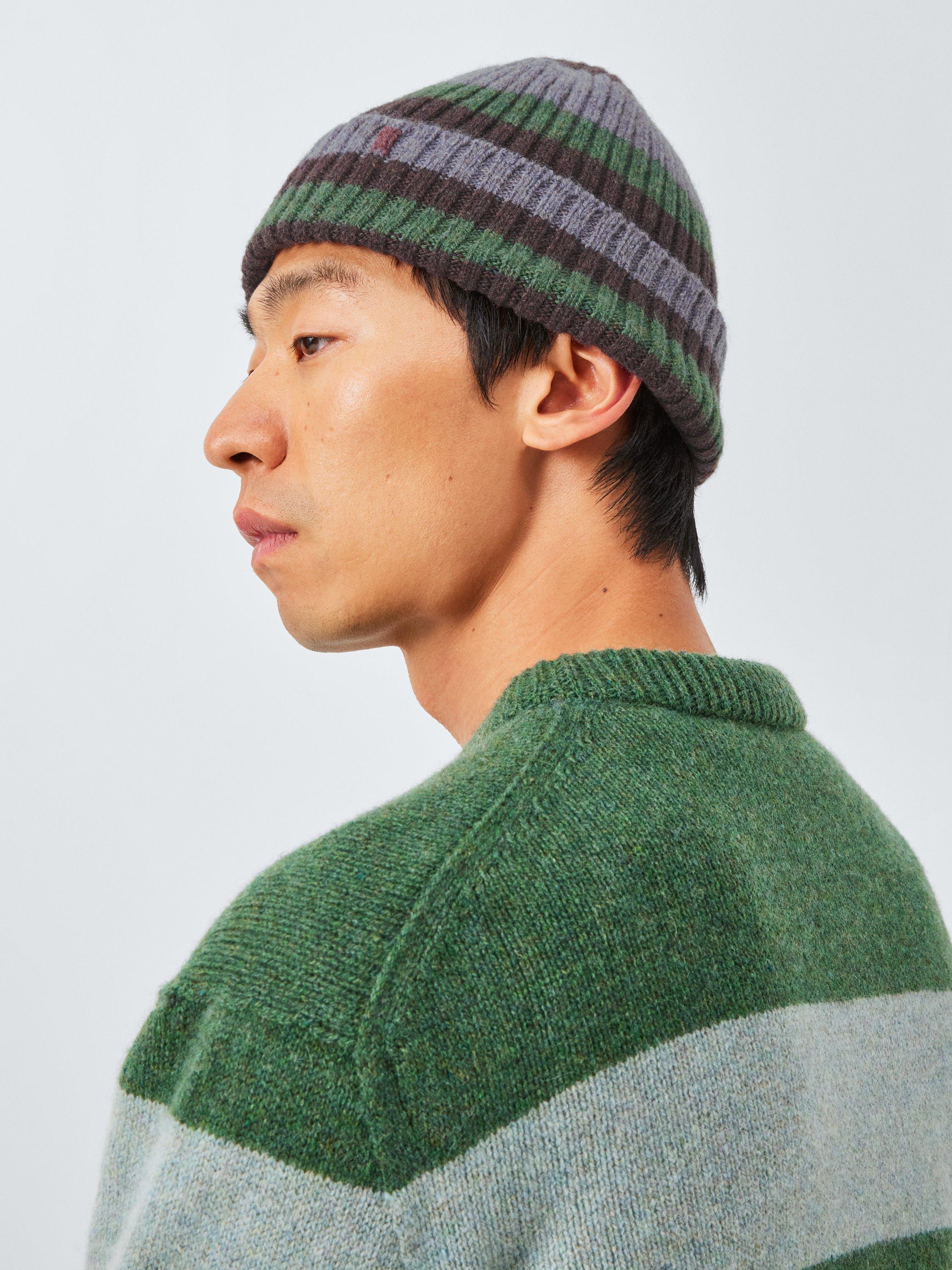 John Lewis striped recycled wool beanie - British product