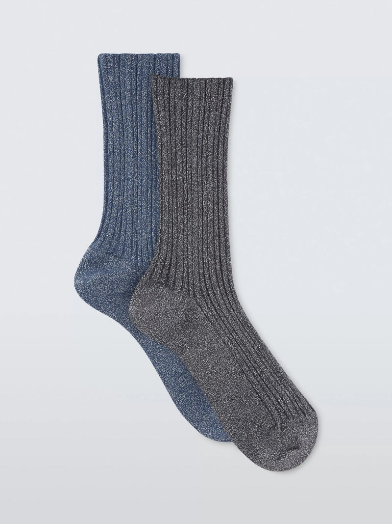 John Lewis sparkle socks pack of 2 blue/multi, UK version