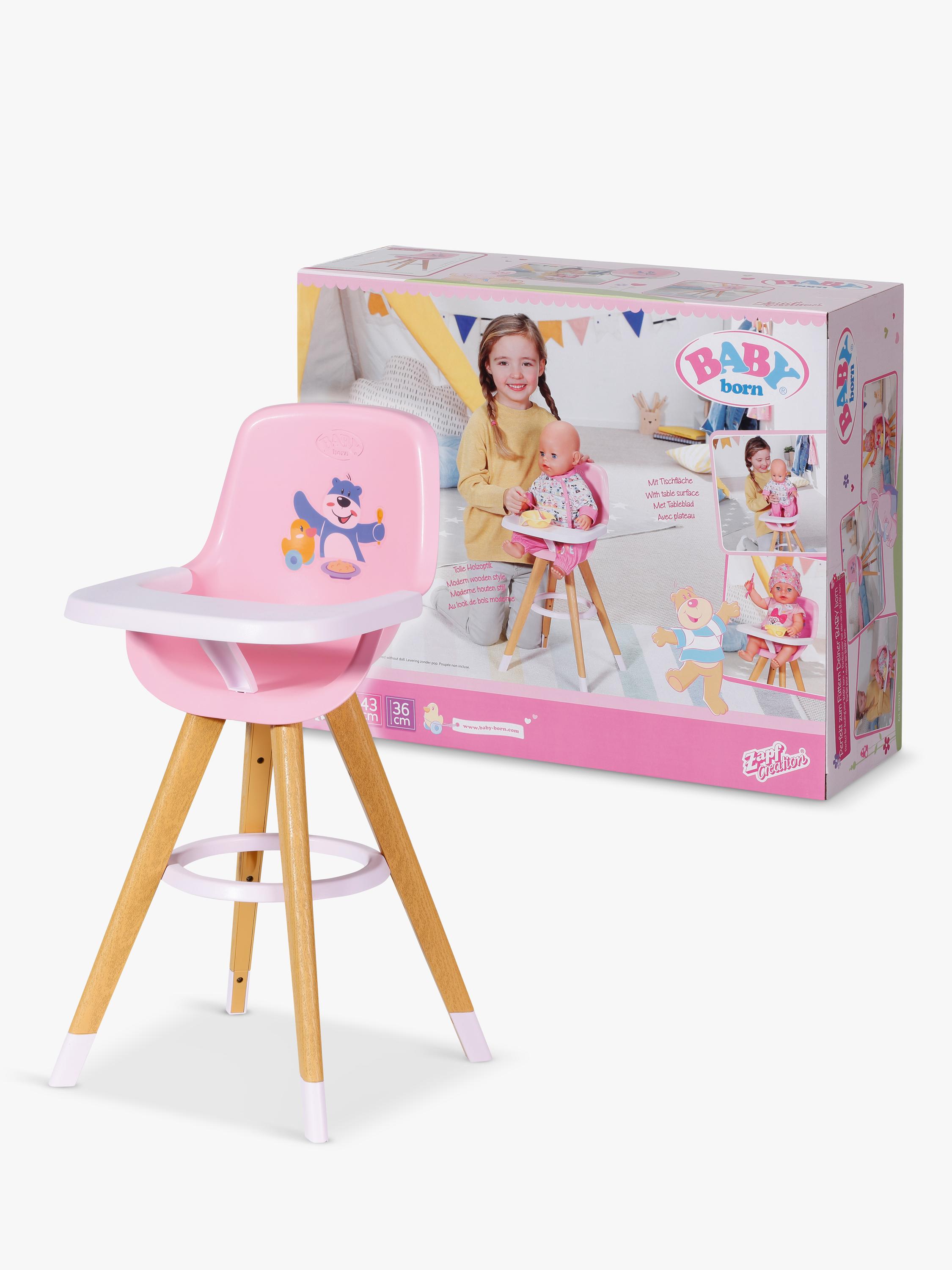 Baby Born doll highchair modern pink seat fits 43cm dolls, UK version
