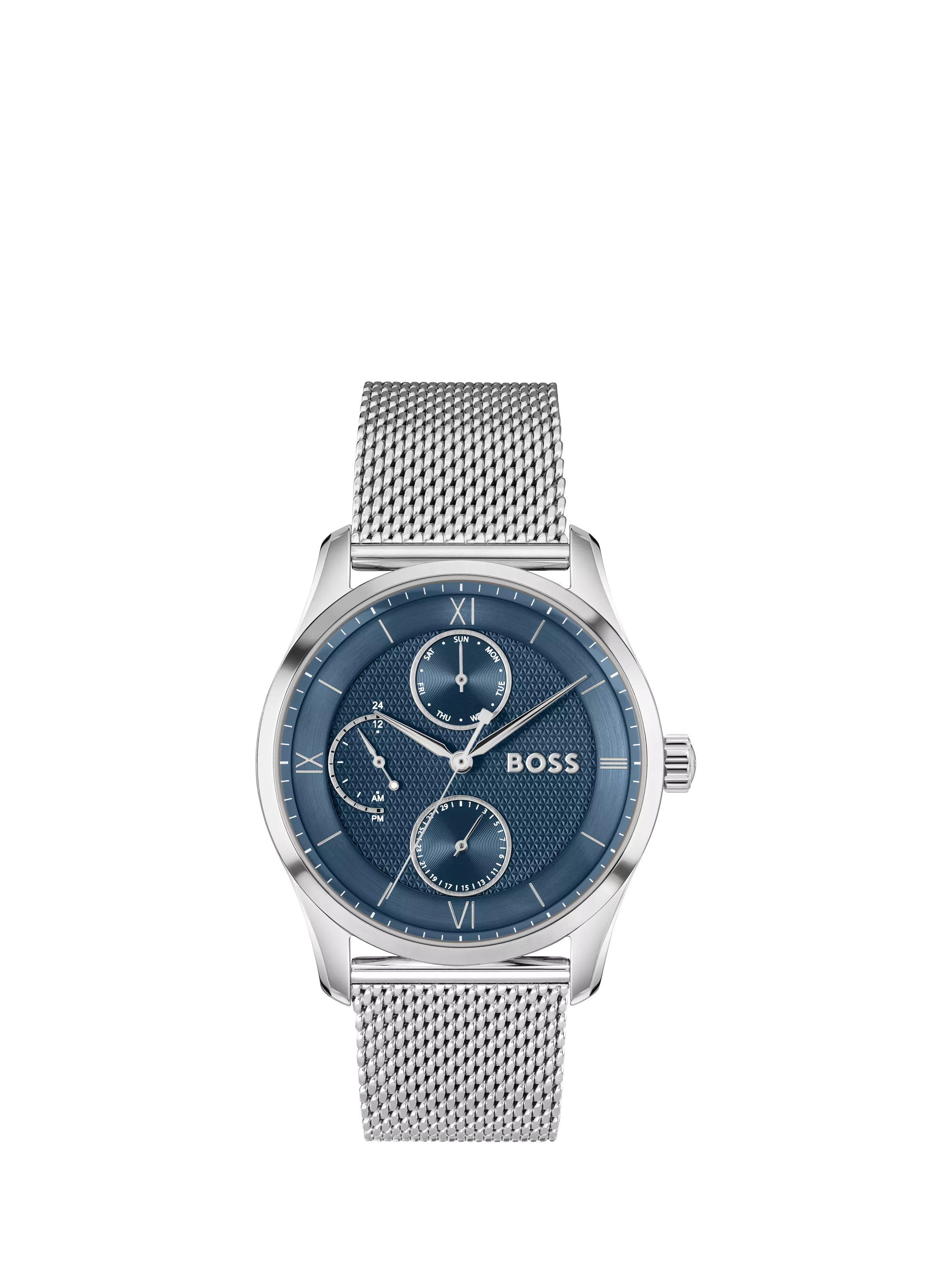 Hugo Boss men's Principle Master mesh strap watch blue dial, UK version