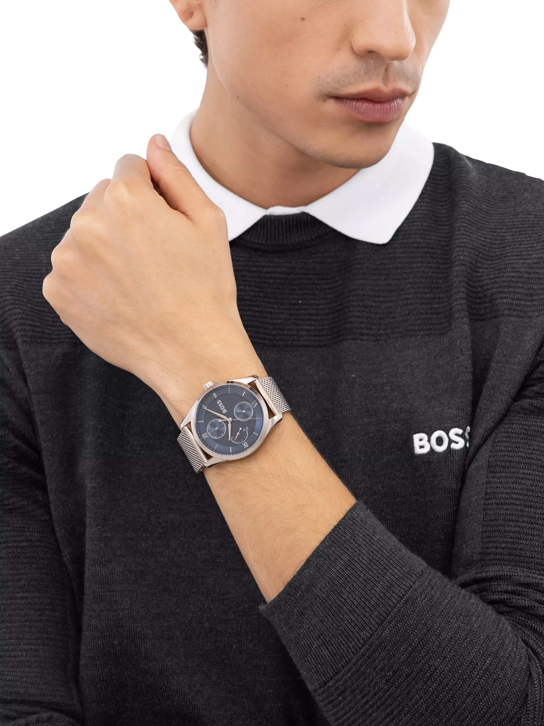 Hugo Boss men's Principle Master mesh strap watch blue dial, UK version