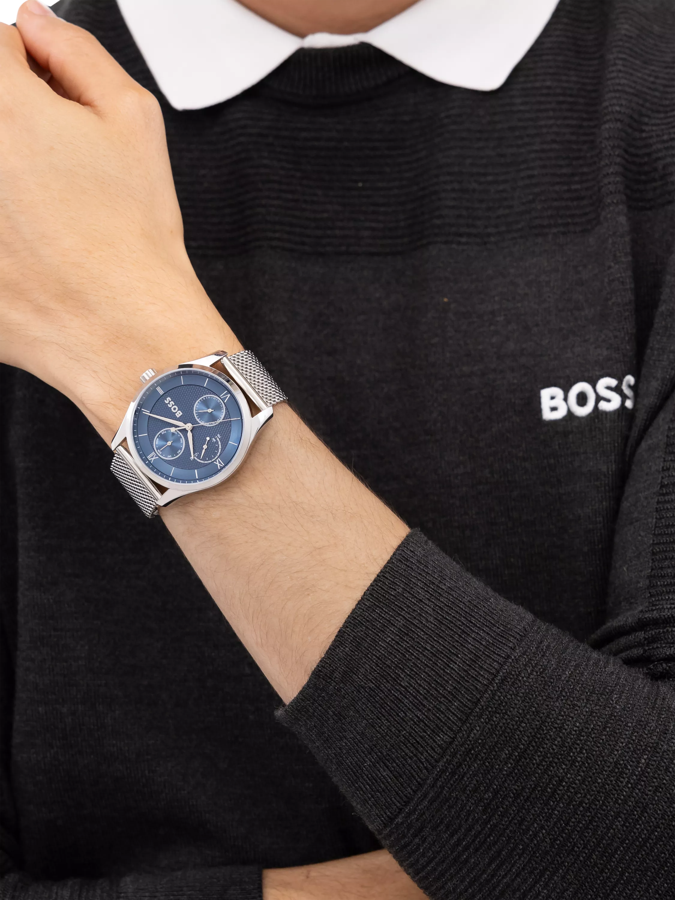 Hugo Boss men's Principle Master mesh strap watch blue dial, UK version