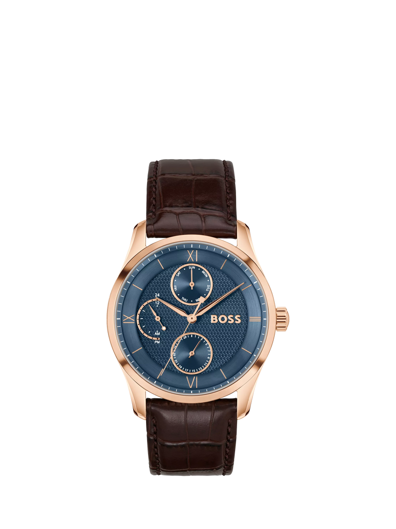 HUGO BOSS Principle Master watch 41mm brown leather strap, UK version