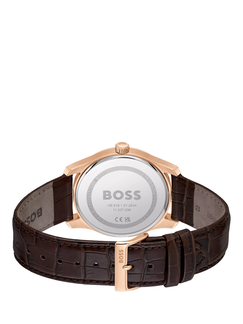 HUGO BOSS Principle Master watch 41mm brown leather strap, UK version