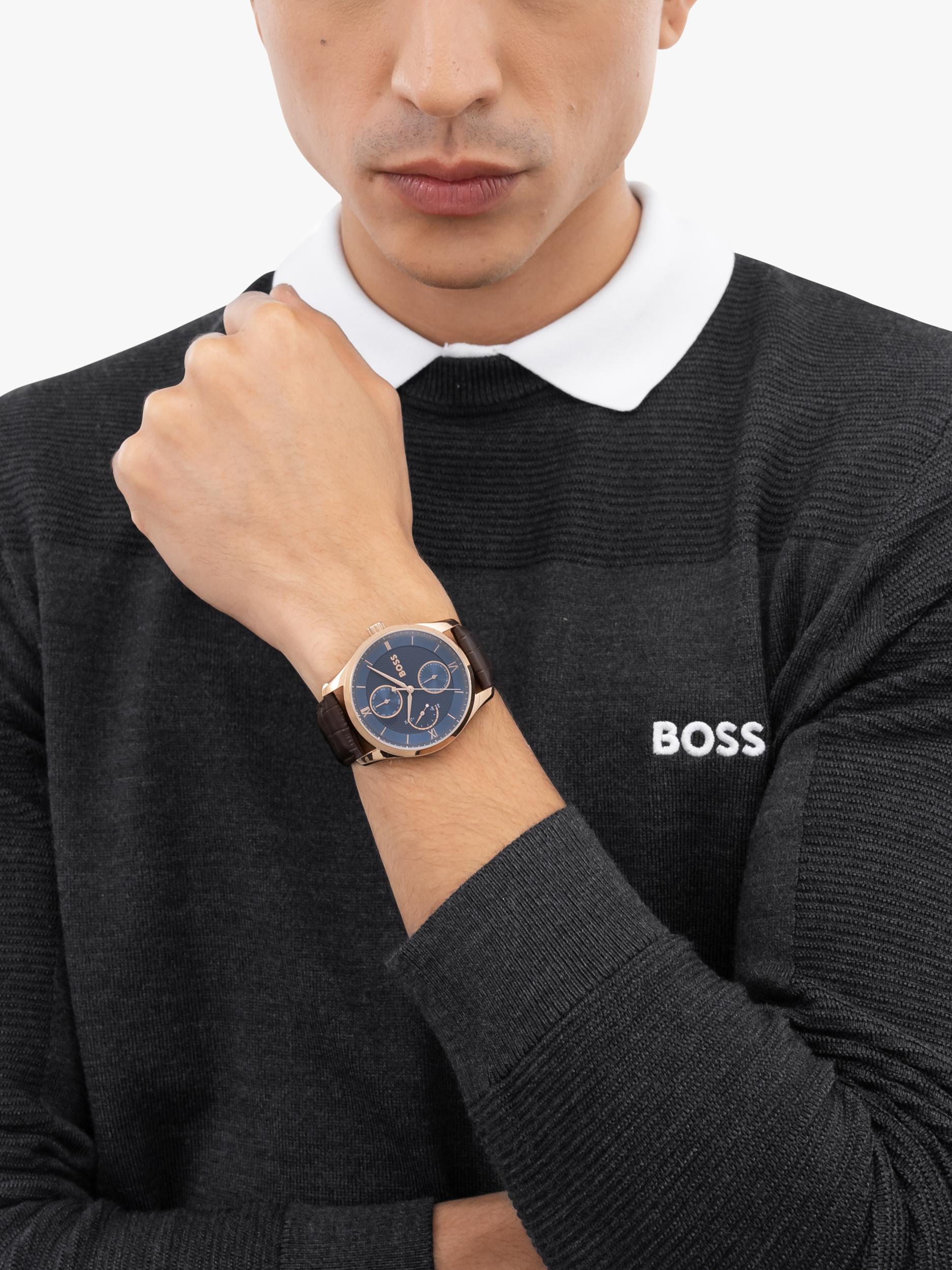 HUGO BOSS Principle Master watch 41mm brown leather strap, UK version