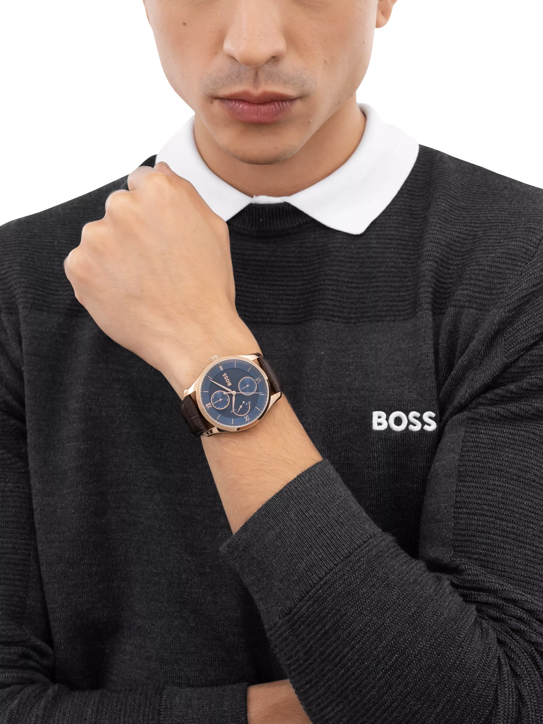 HUGO BOSS Principle Master watch 41mm brown leather strap, UK version