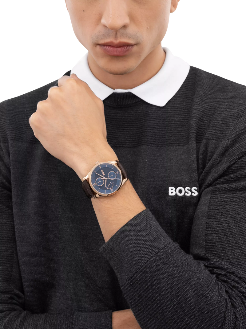 HUGO BOSS Principle Master watch 41mm brown leather strap, UK version