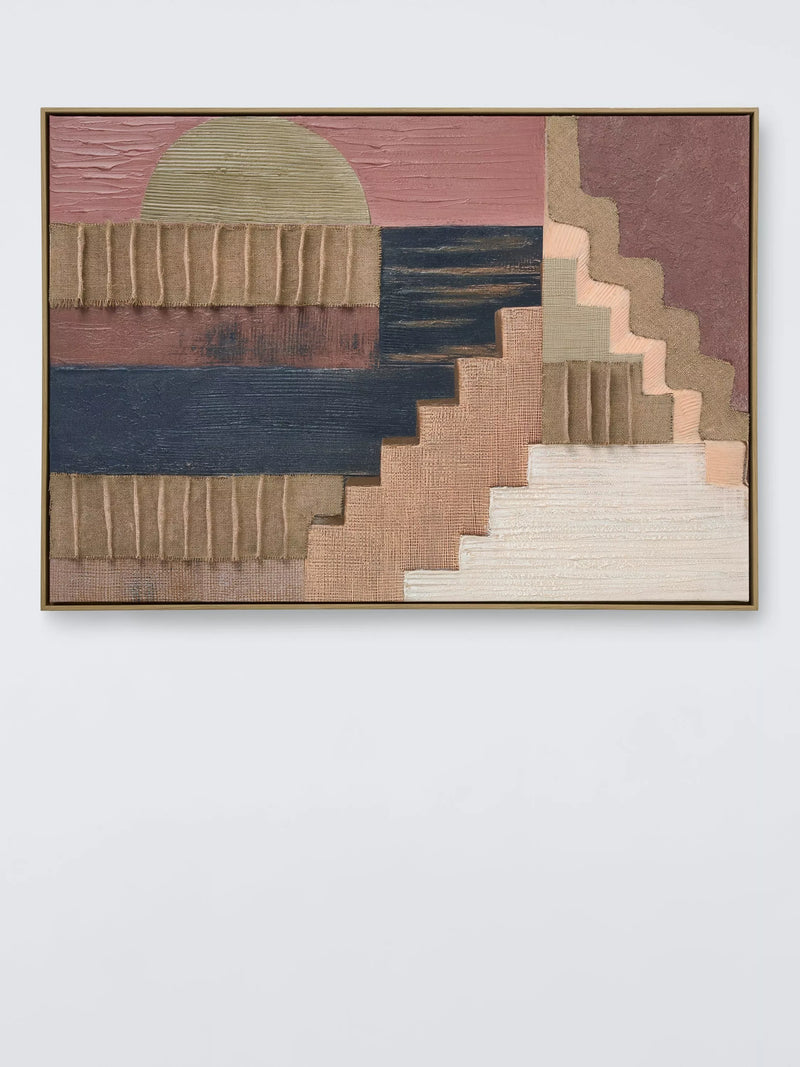 John Lewis rustic geometric shapes textured framed canvas 100x70cm - British product