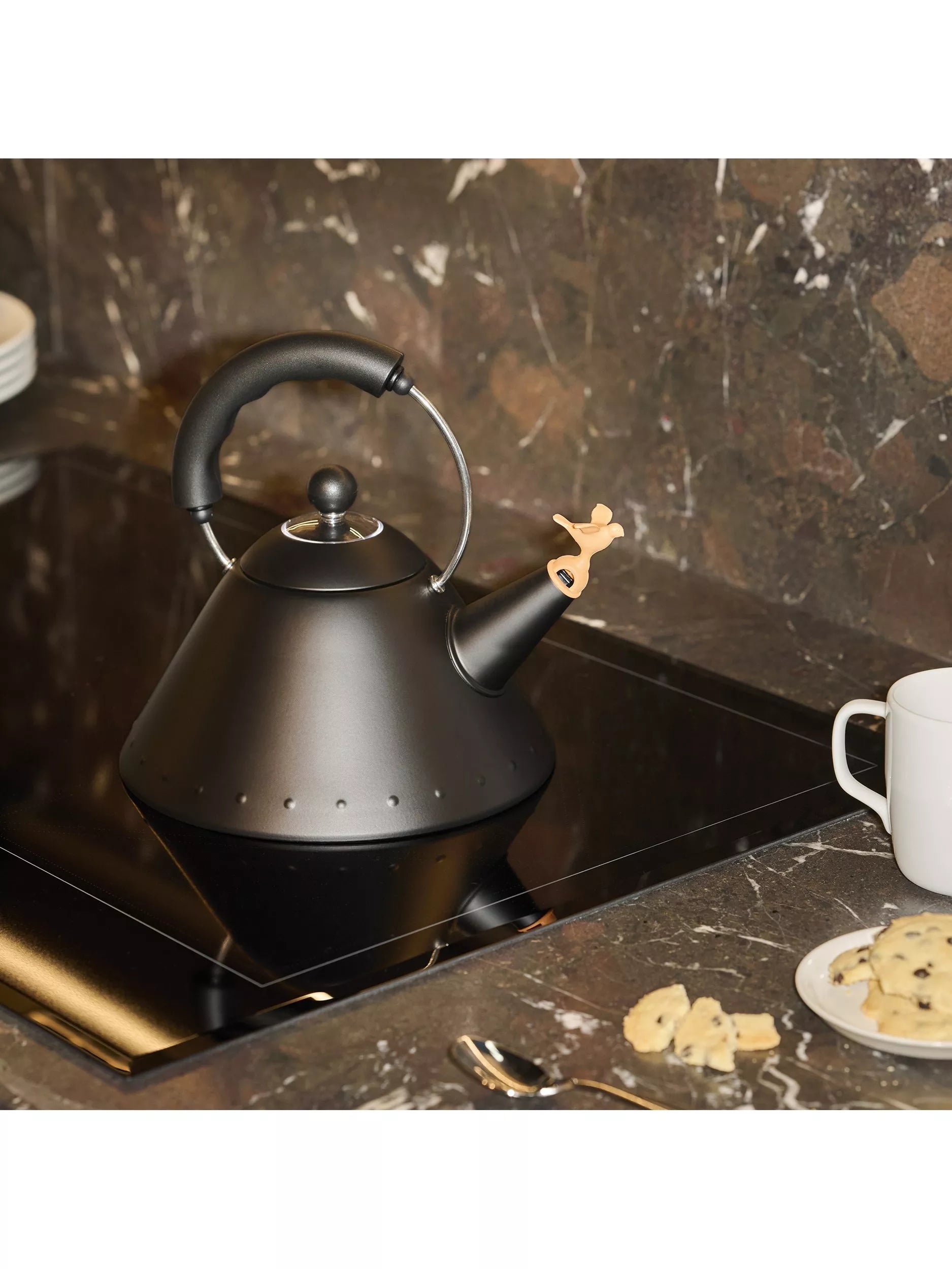 Alessi stovetop kettle with bird whistle black, UK version
