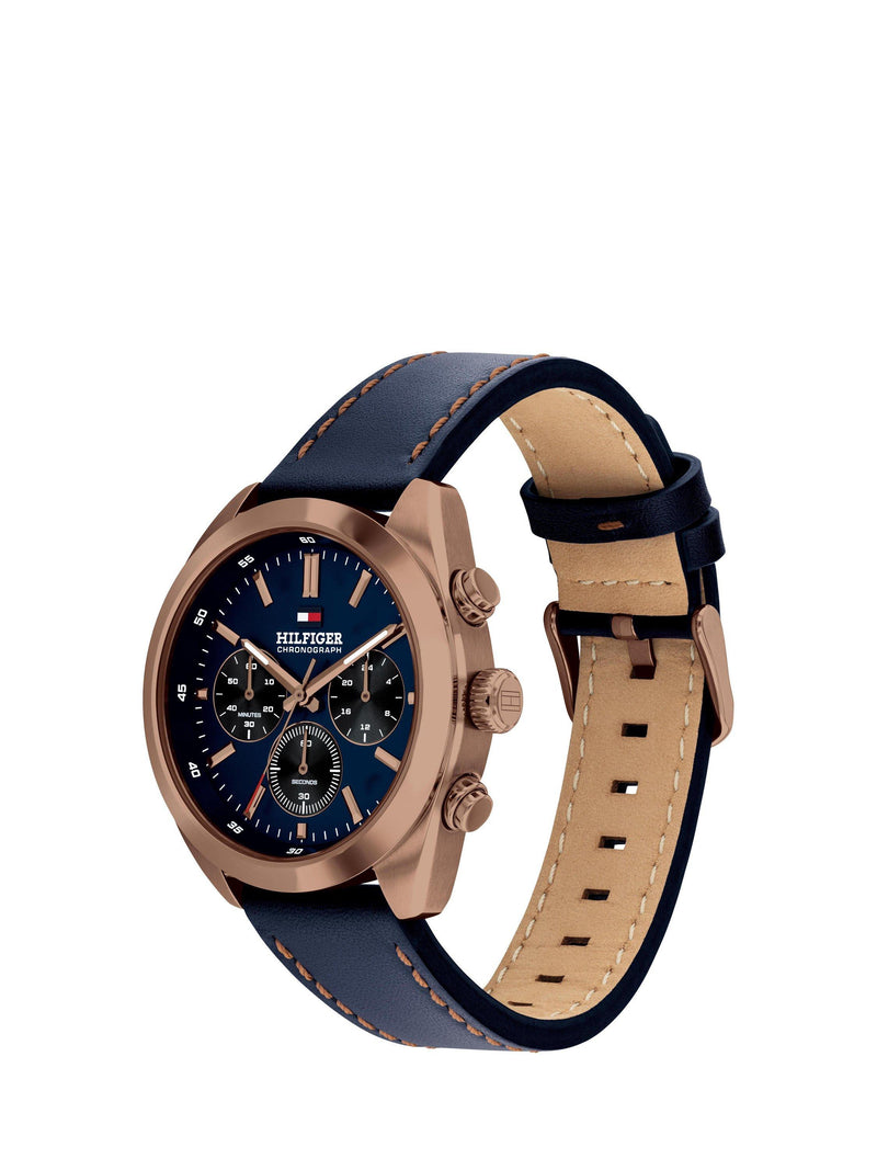 Tommy Hilfiger chronograph watch blue dial leather strap (British brand)