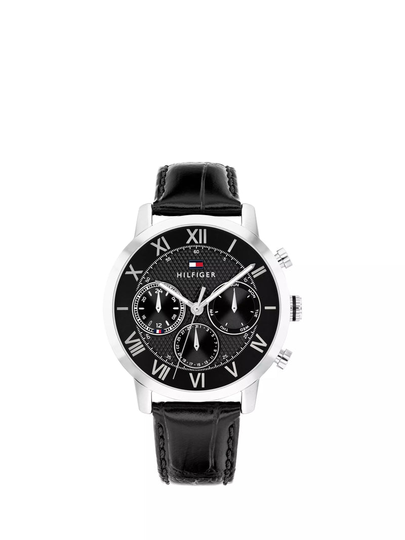 Tommy Hilfiger men's stainless steel case leather strap watch 42mm, imported from the UK