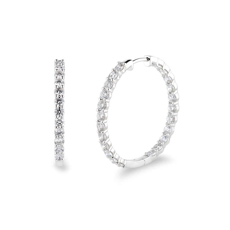 Diamond hoop earrings round brilliant cut 4.95ctw 14ct white gold (British brand)