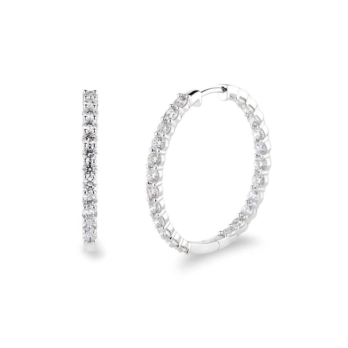 Diamond hoop earrings round brilliant cut 4.95ctw 14ct white gold (British brand)