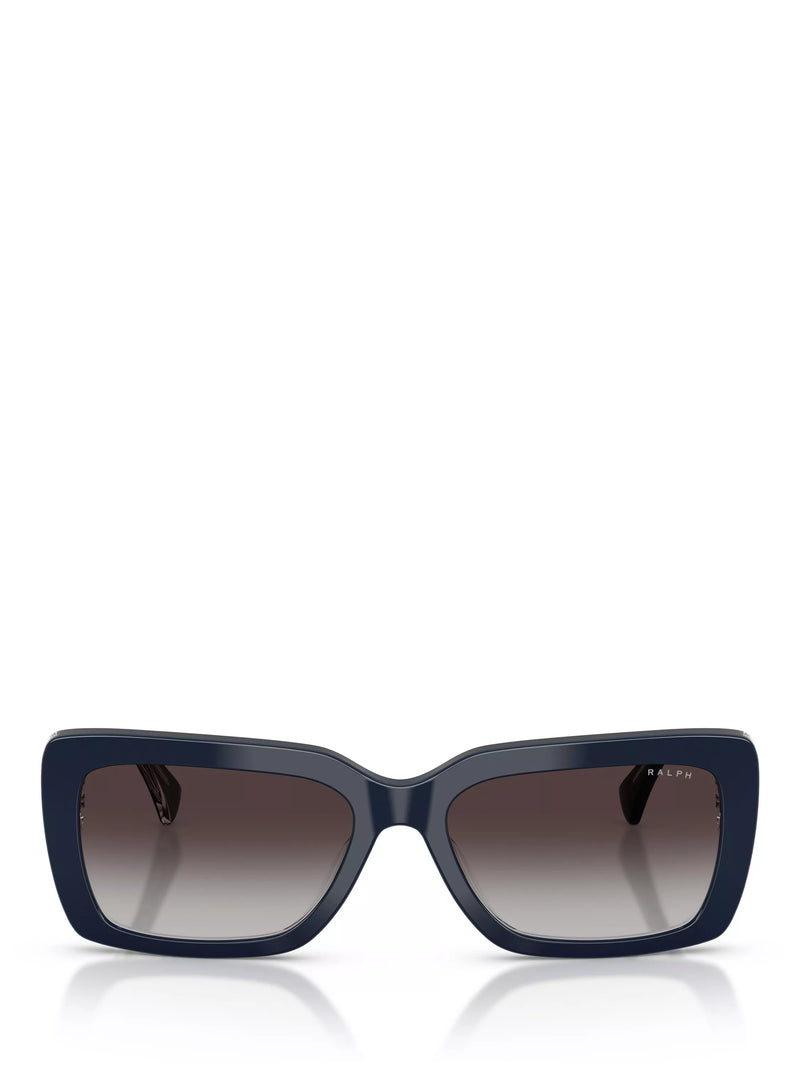 Ralph Lauren rectangular sunglasses with blue frame and brown gradient lenses, UK version
