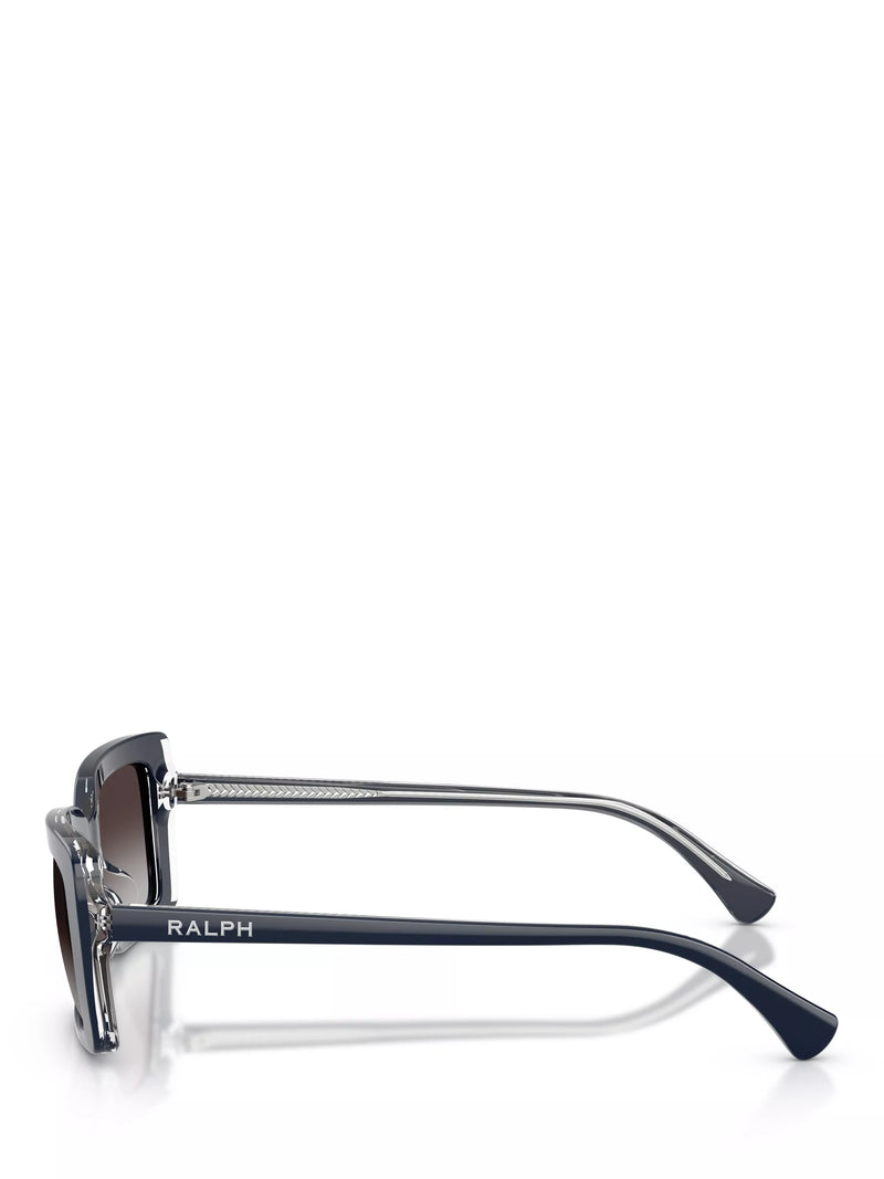 Ralph Lauren rectangular sunglasses with blue frame and brown gradient lenses, UK version