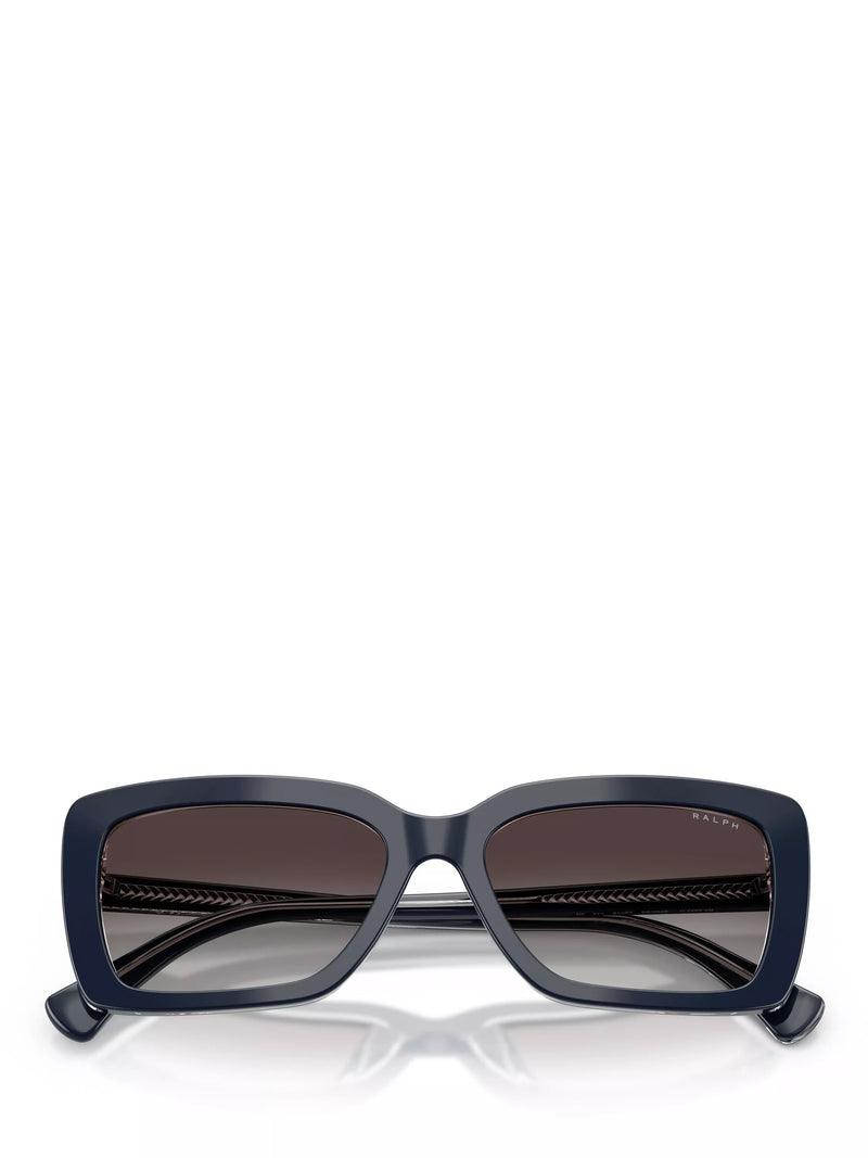 Ralph Lauren rectangular sunglasses with blue frame and brown gradient lenses, UK version