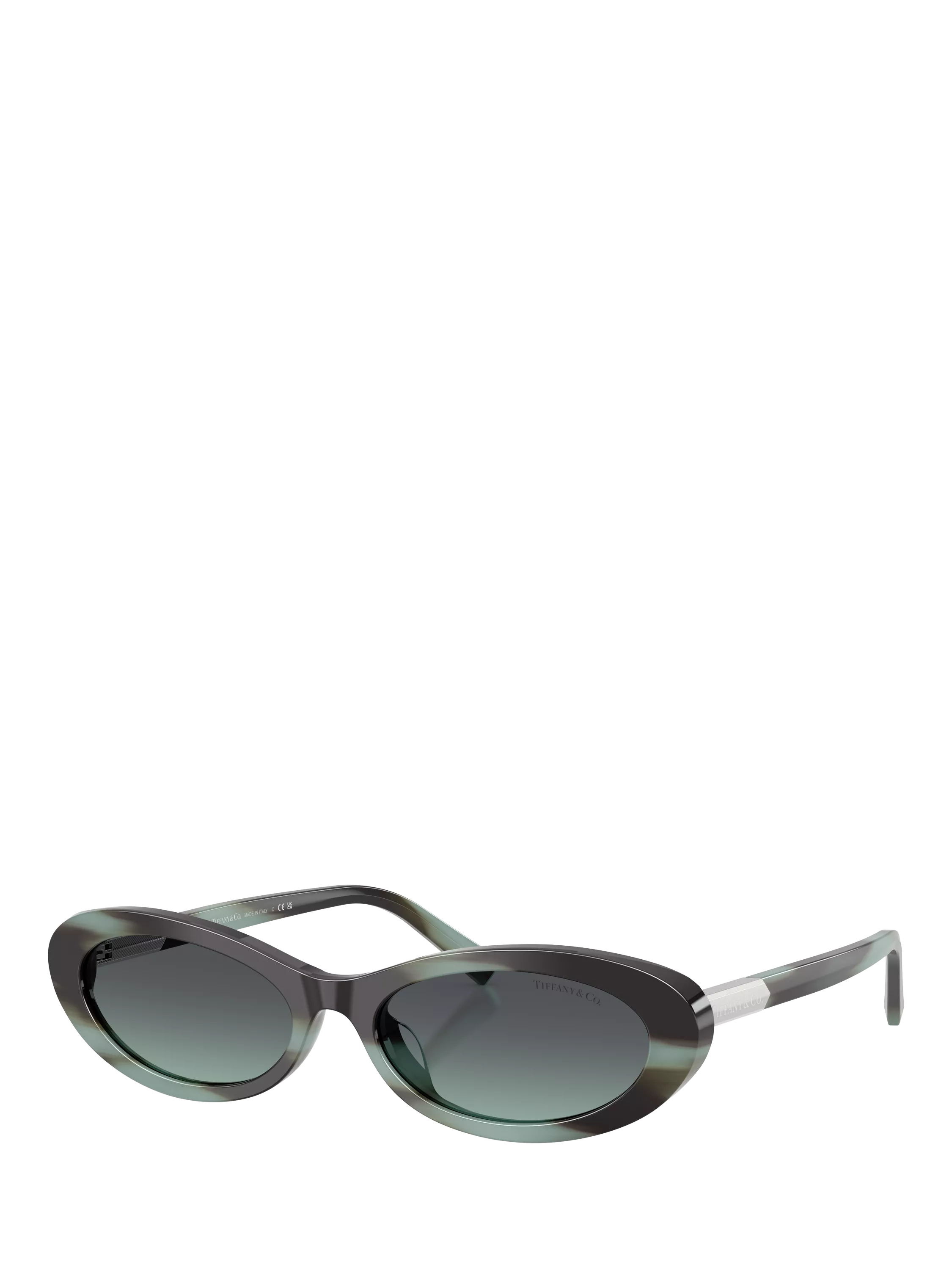 Tiffany & Co oval sunglasses with blue tinted lenses and black frame (British brand)