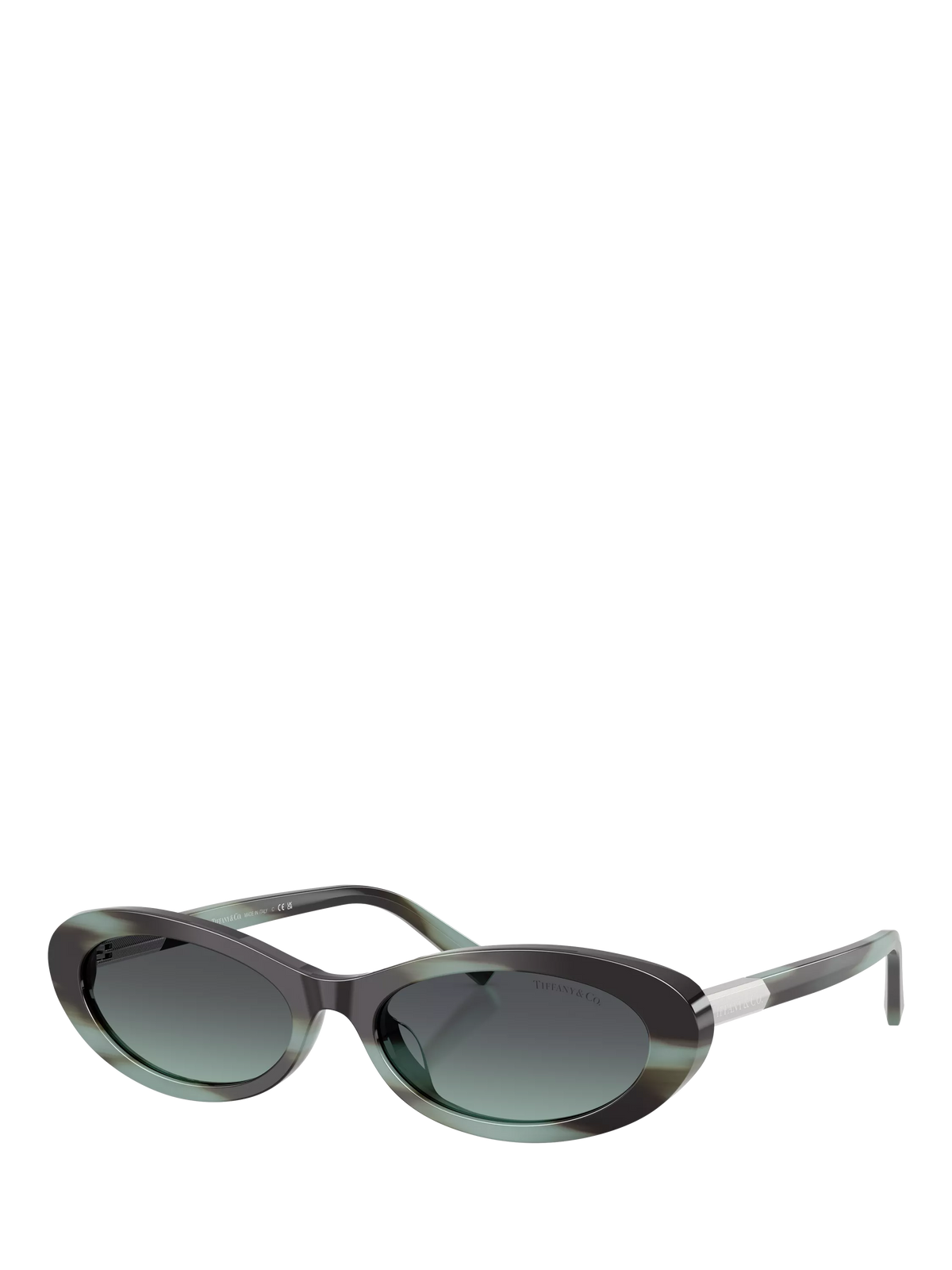 Tiffany & Co oval sunglasses with blue tinted lenses and black frame (British brand)