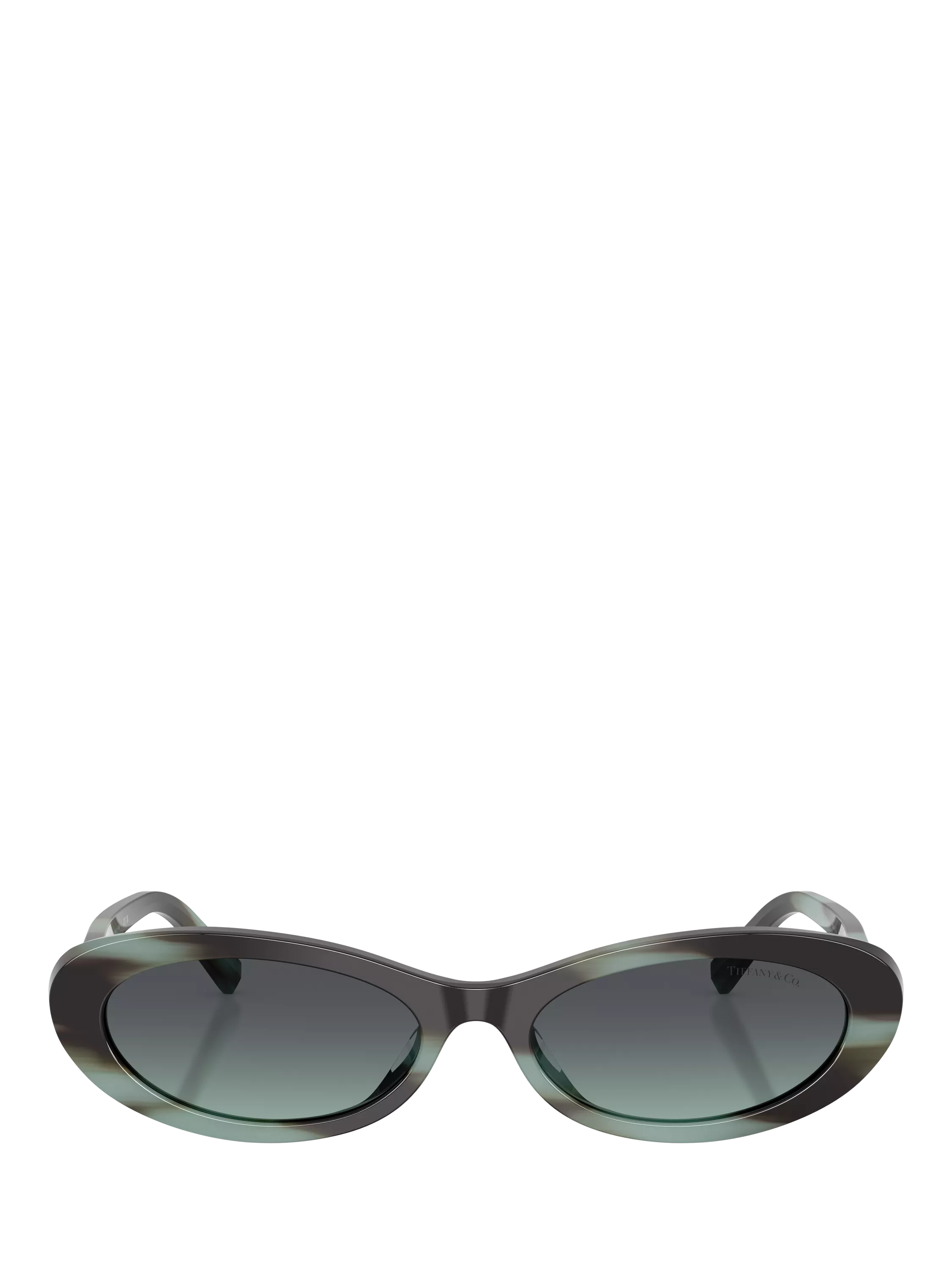 Tiffany & Co oval sunglasses with blue tinted lenses and black frame (British brand)