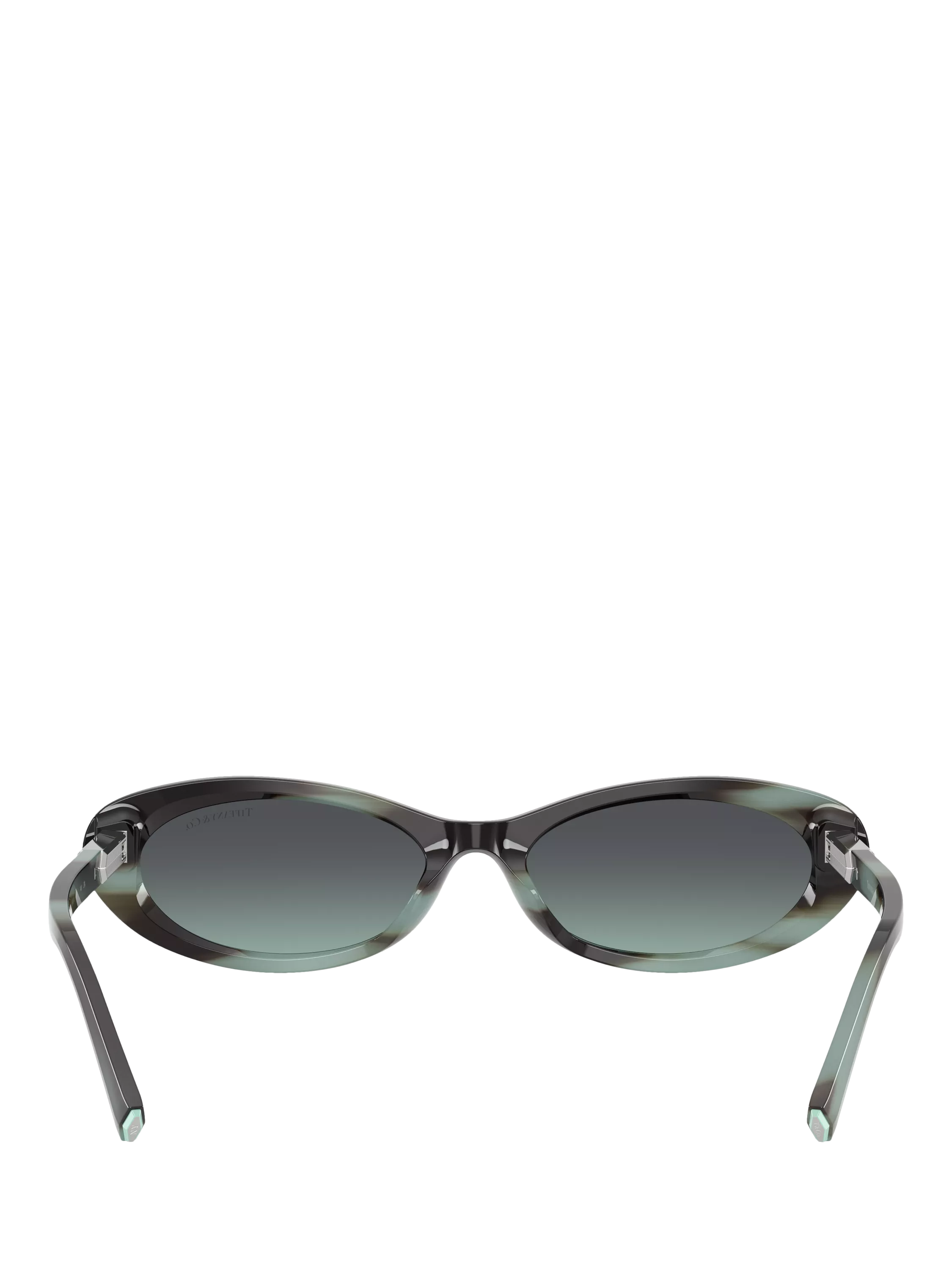 Tiffany & Co oval sunglasses with blue tinted lenses and black frame (British brand)