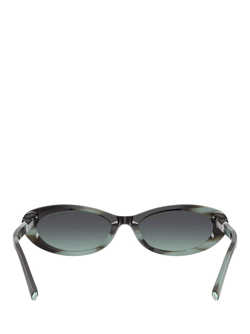 Tiffany & Co oval sunglasses with blue tinted lenses and black frame (British brand)