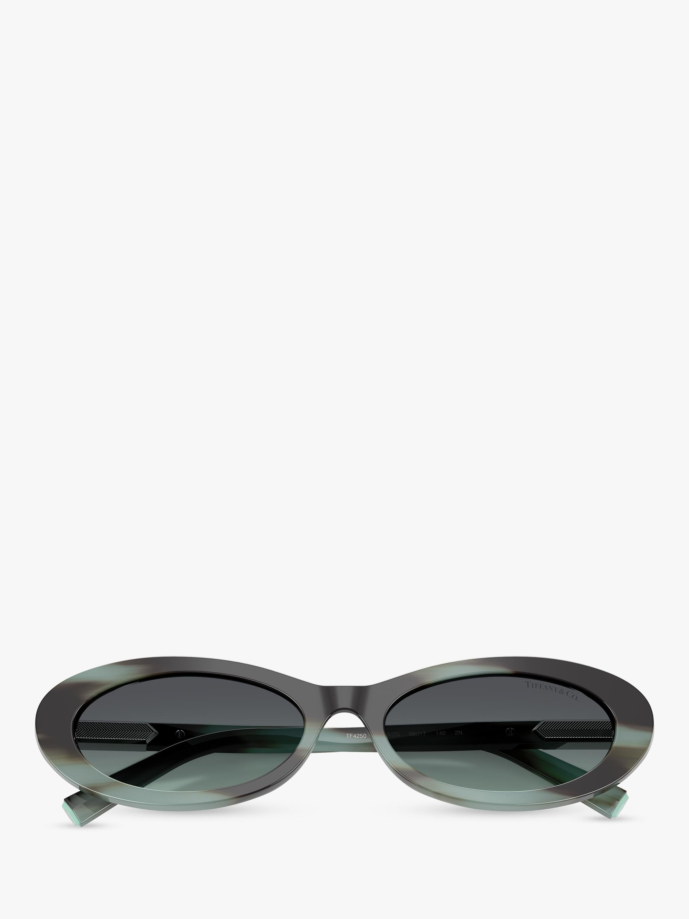 Tiffany & Co oval sunglasses with blue tinted lenses and black frame (British brand)