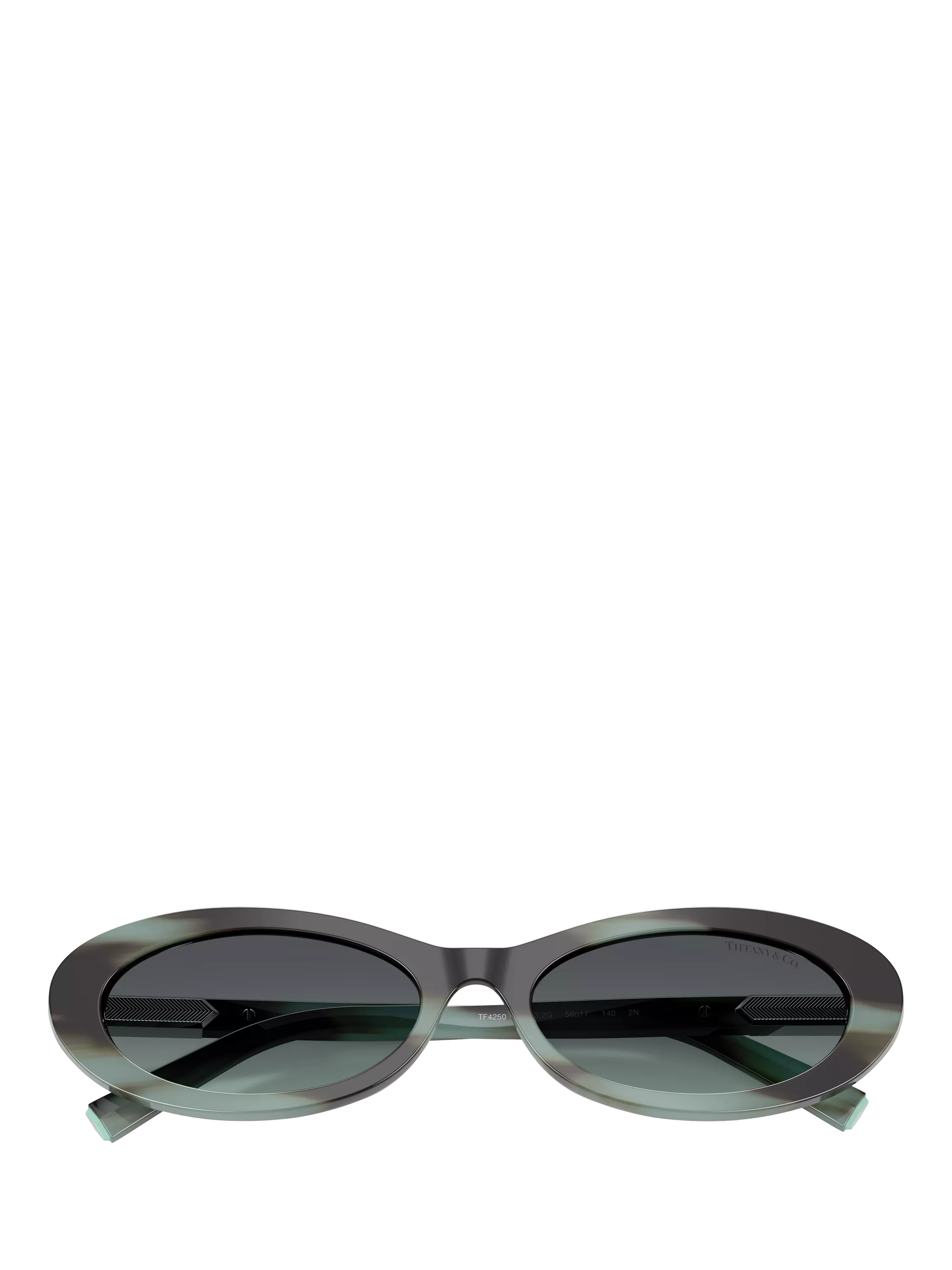 Tiffany & Co oval sunglasses with blue tinted lenses and black frame (British brand)