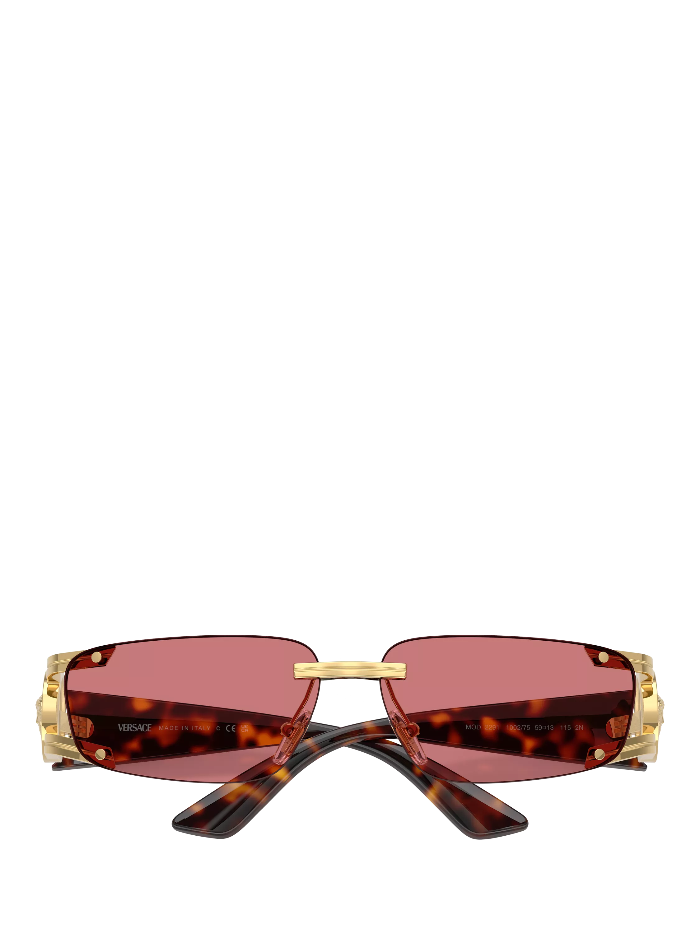 Versace men's rectangular sunglasses gold red frame - British product