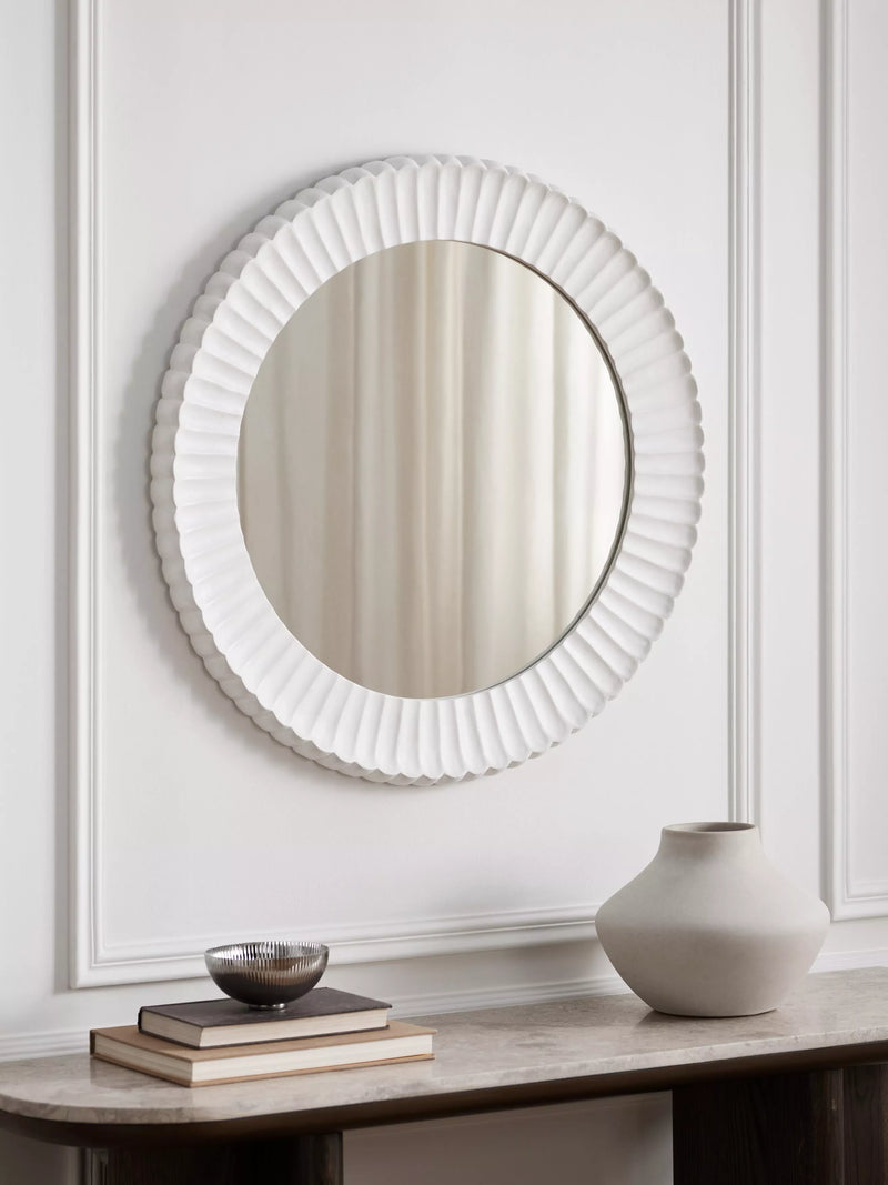 John Lewis carved round wall mirror 70cm white - British product