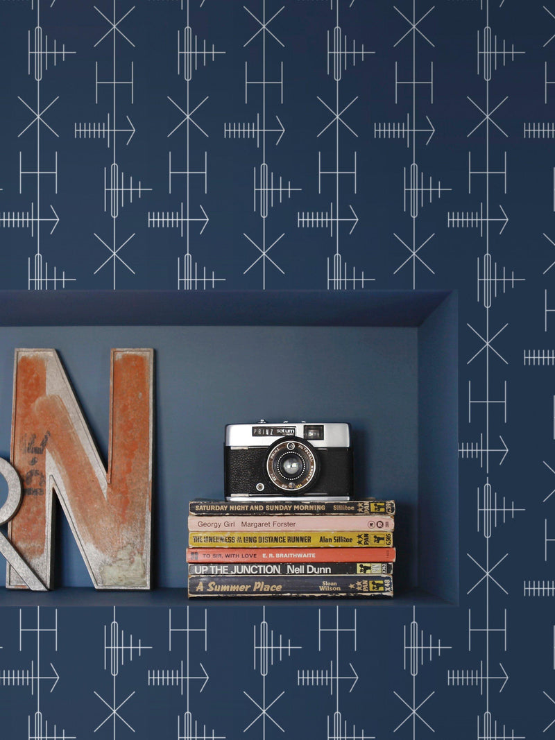 Mini Moderns wallpaper Transmission Washed Denim, imported from the UK